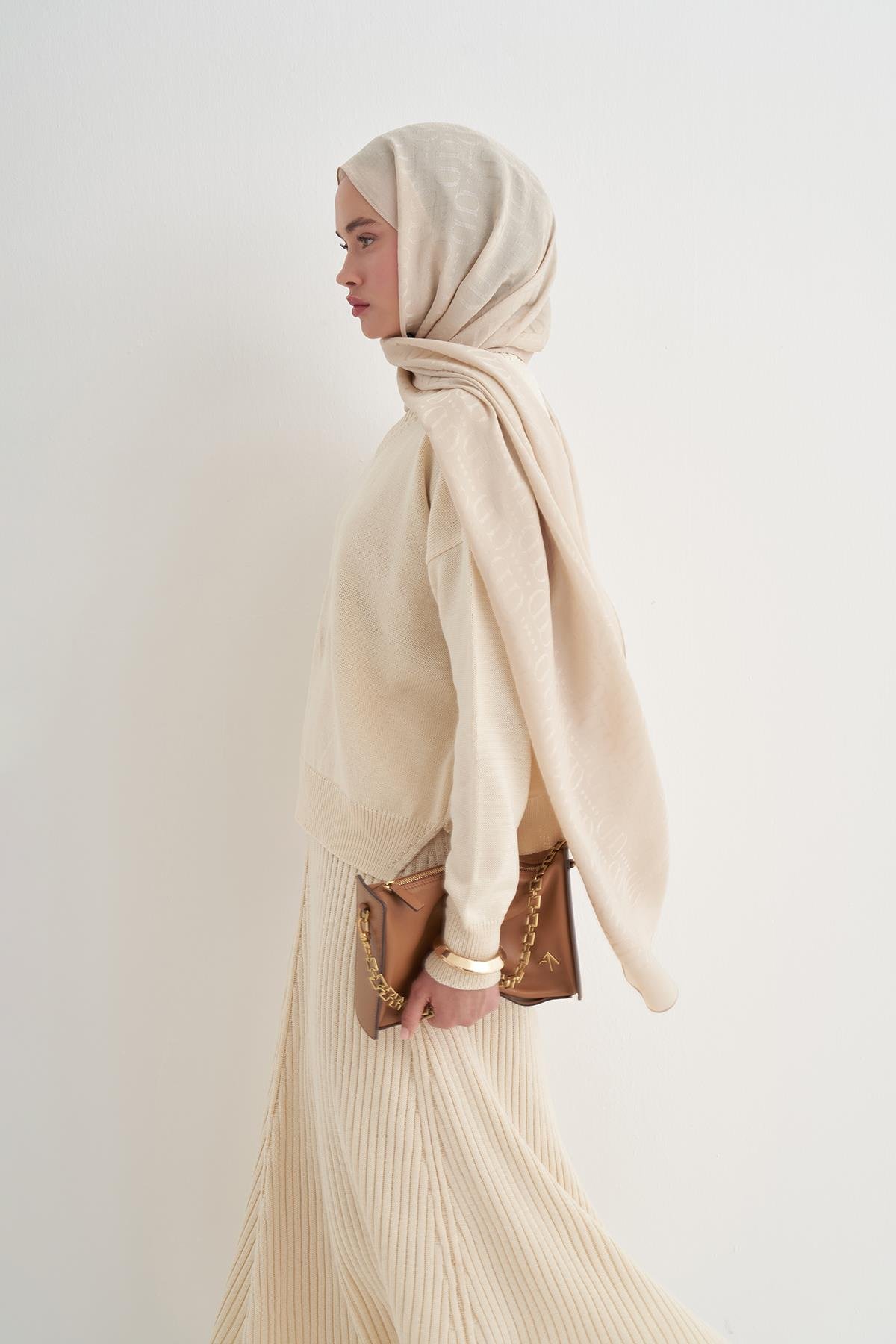 Luxe Desen Liora Pamuk Şal Bej