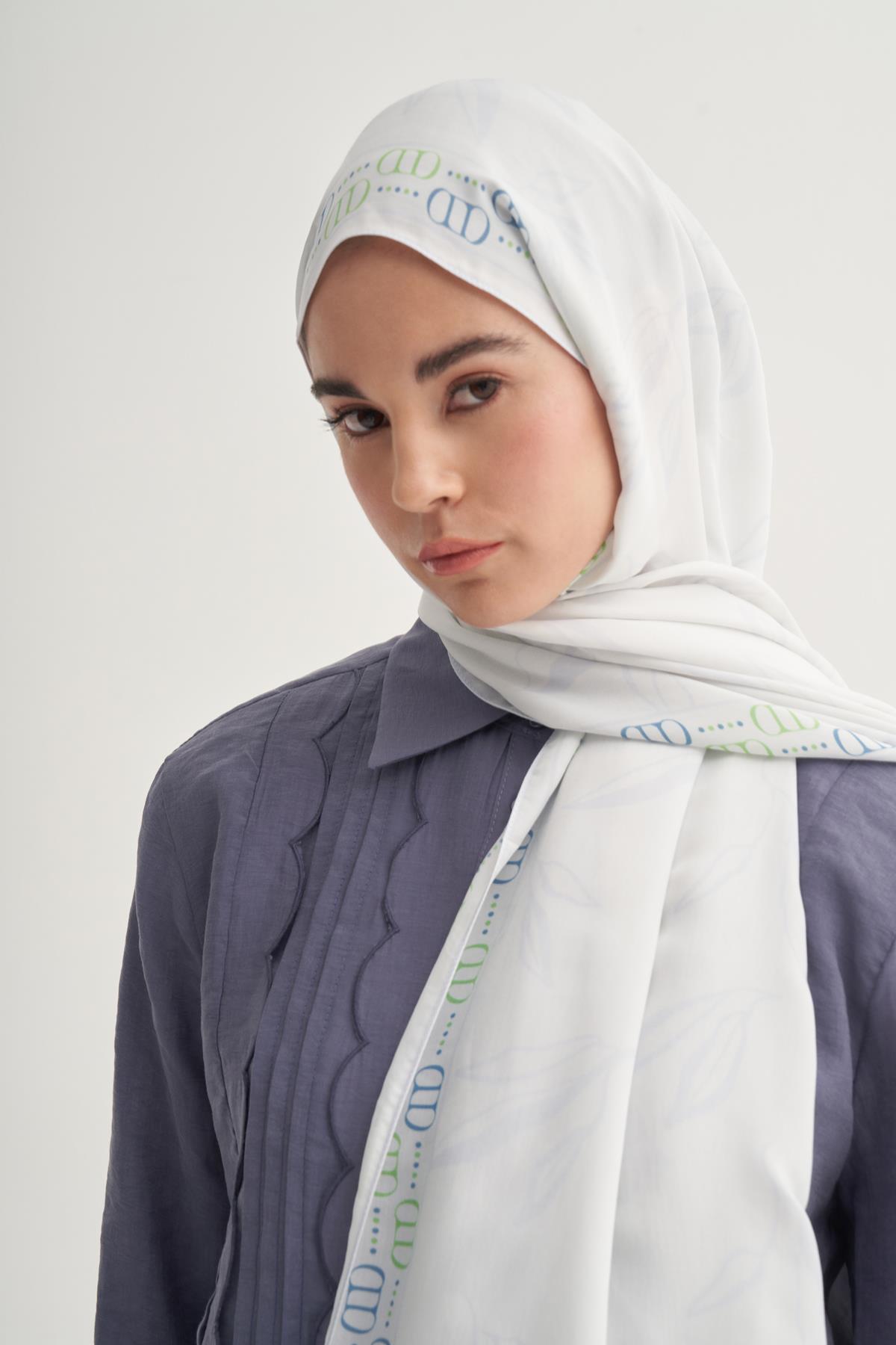 Aurella Monogram Floş Şal Soft Mavi