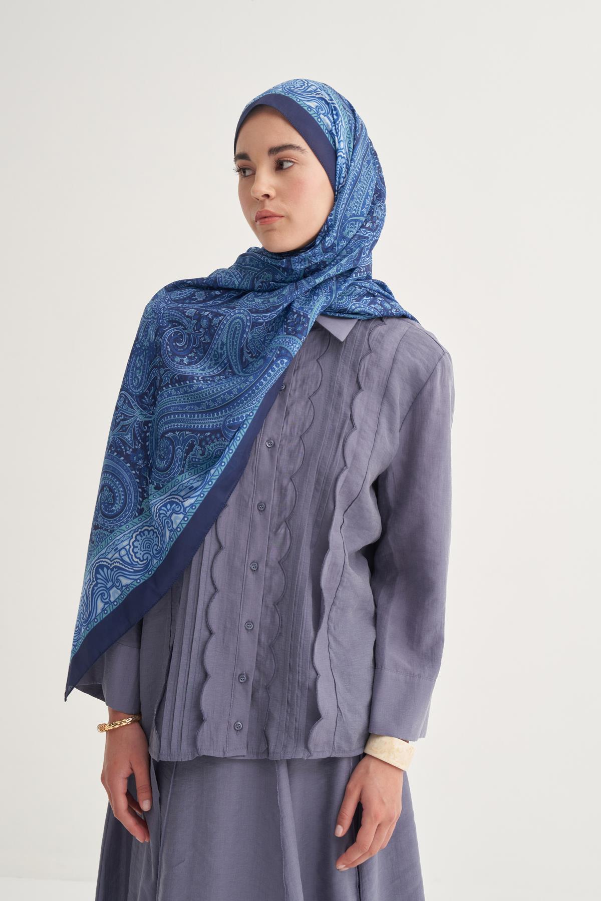 Ravena Gök Mavisi Nilla Pamuklu Şal