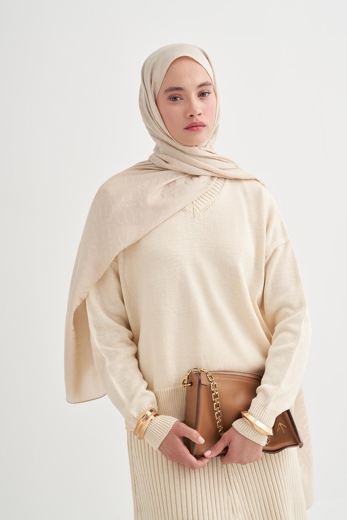 Luxe Desen Liora Pamuk Şal Bej