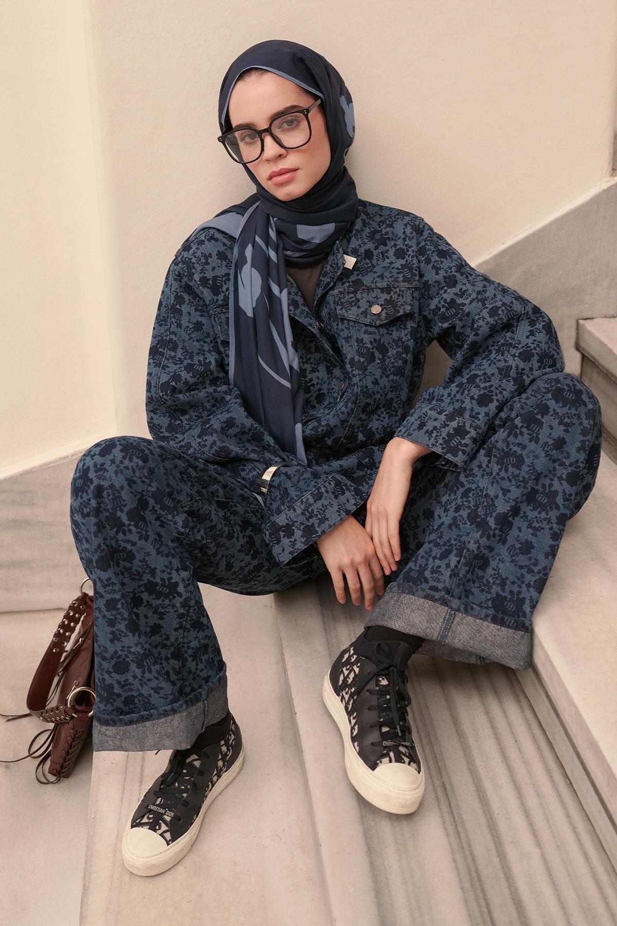 Floral Monogram Desen Jean Pantolon