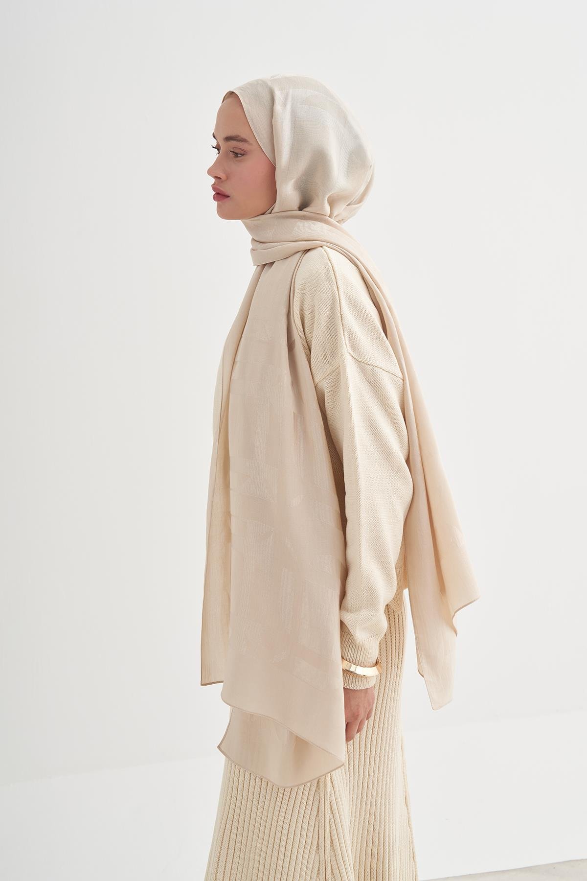 Geometrik Desen Liora Pamuk Şal Bej