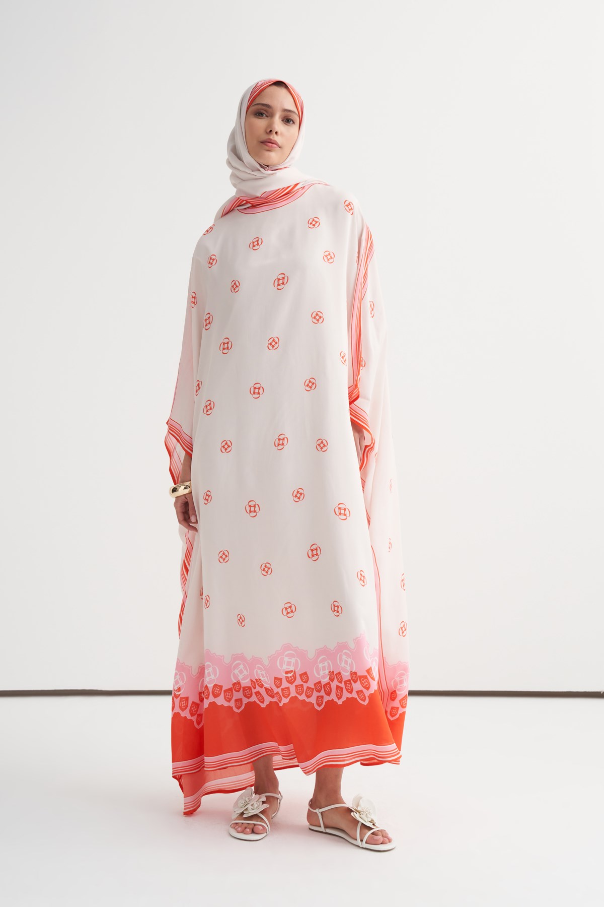 Lare Floş Kaftan Ekru