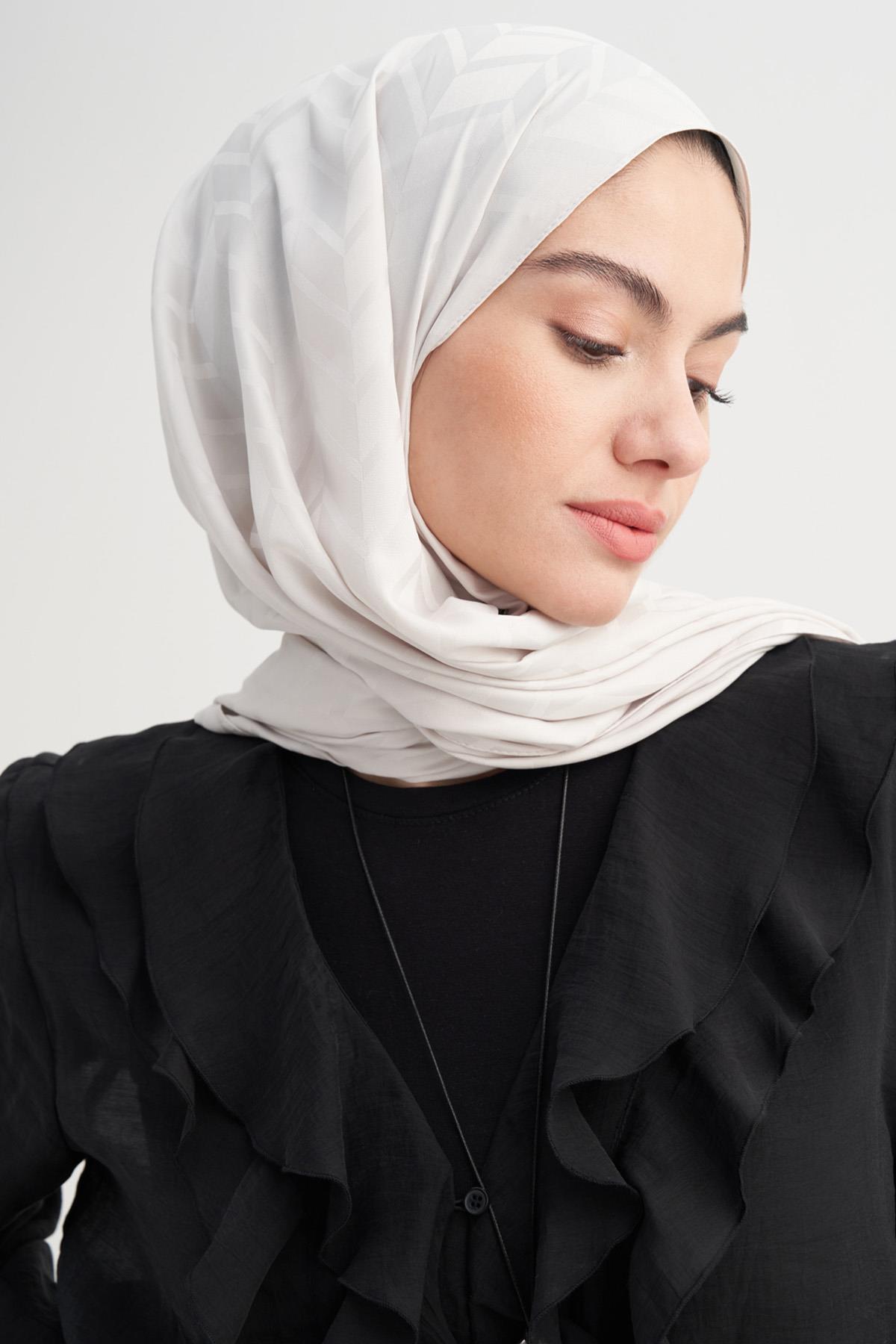 Baklava Desen Pamuk İpek Şal Ekru