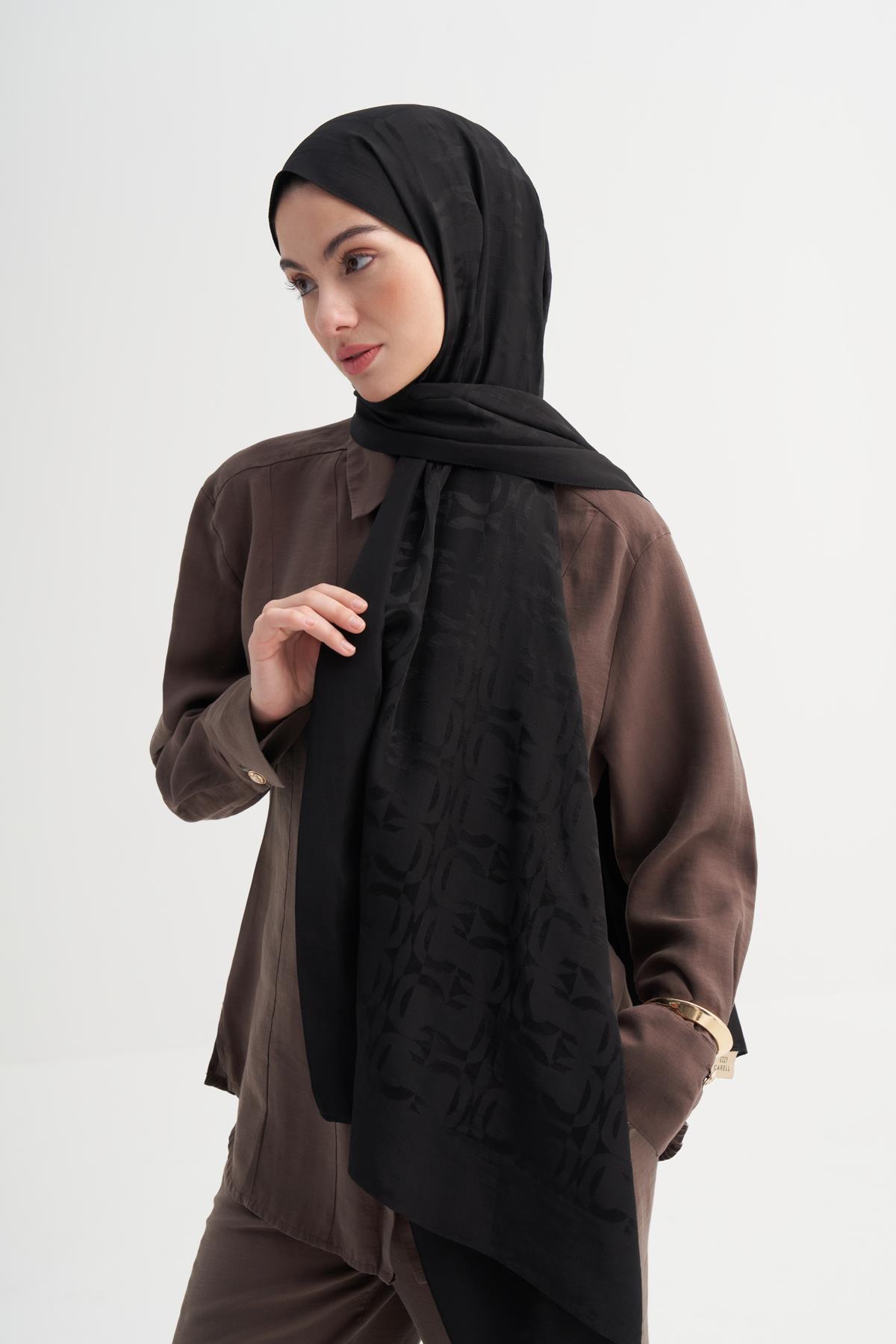 Blok Desen Rina Floş Jakar Şal Siyah