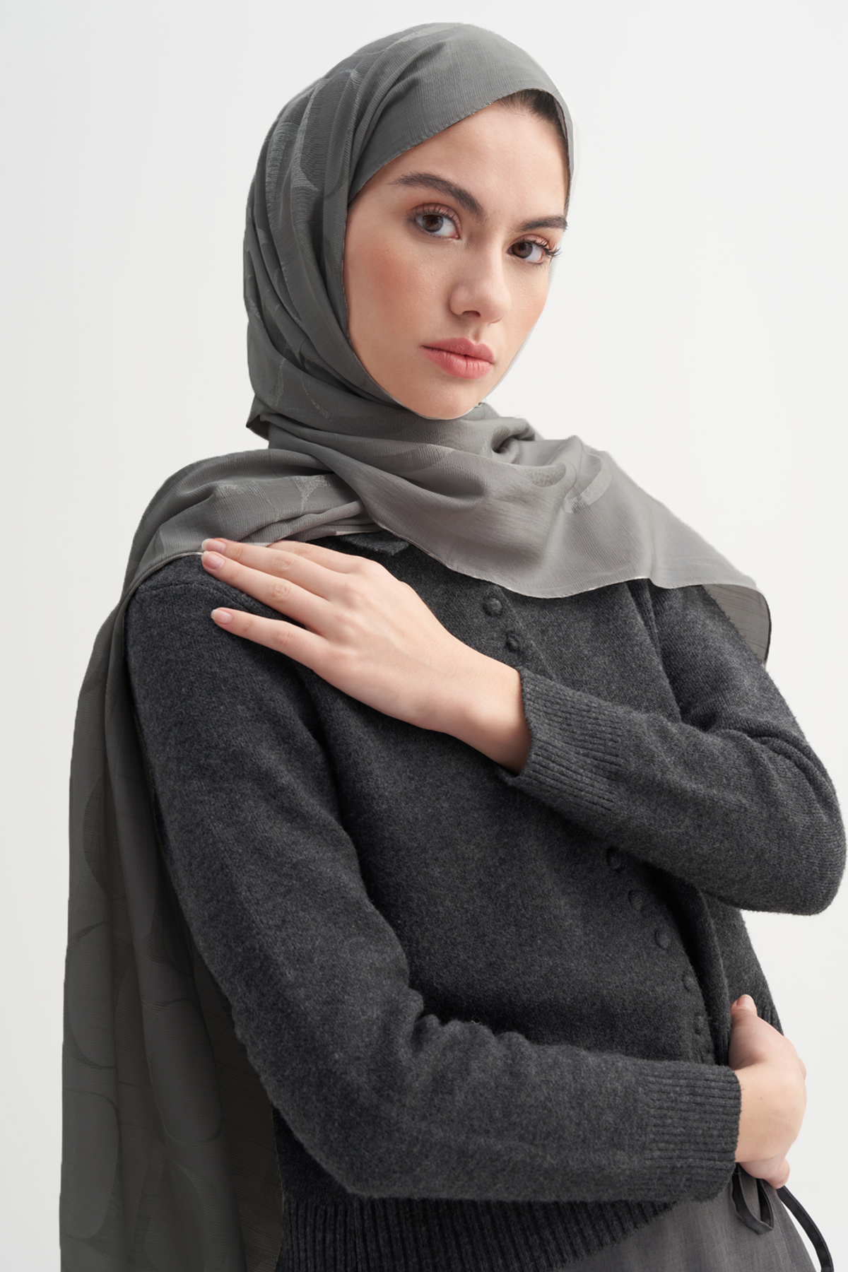 Monogram Desen Rina Floş Jakar Şal Antrasit