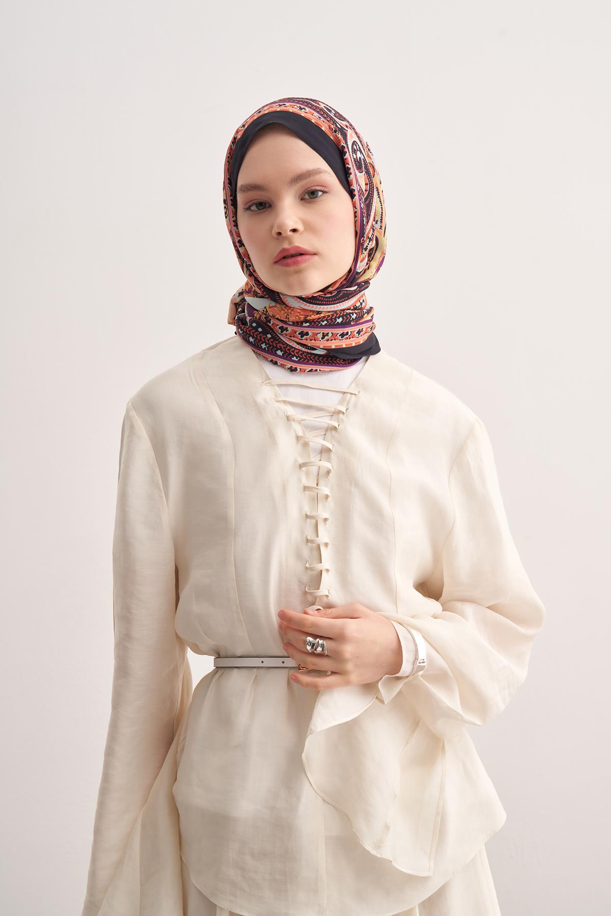 Serenity Lacivert Vela Floş Şal