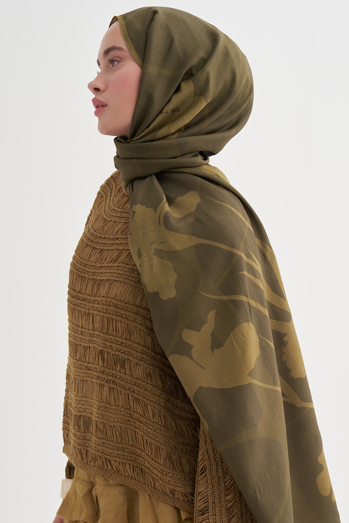 Vera Monogram Floş Şal Zeytin Yeşili