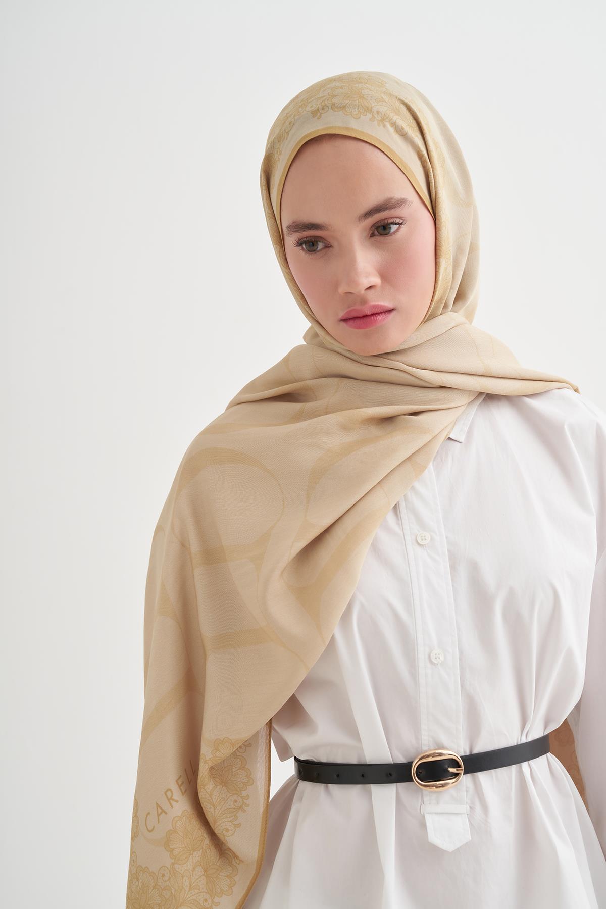 Floral Monogram Floş Şal Soft Sarı