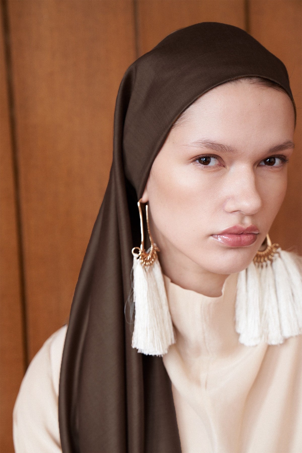 Acı Kahve Düz İpek Şal