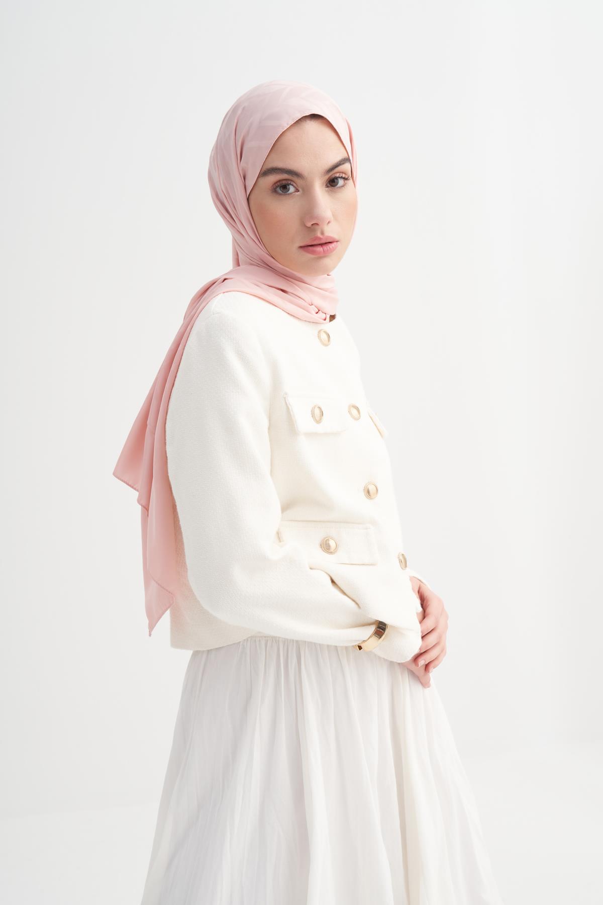 Baklava Desen Pamuk İpek Şal Pudra