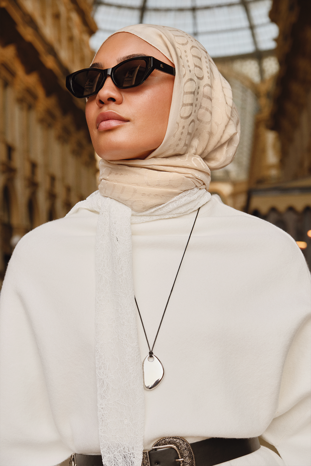 Luxe Desen Liora Pamuk Şal Bej