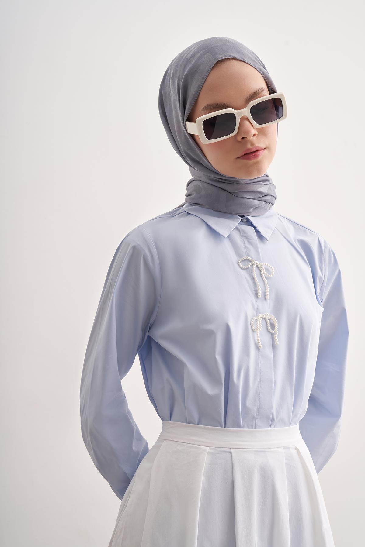 Yazı Desen Jakar İtalyan İpekli Şal Silver Gri