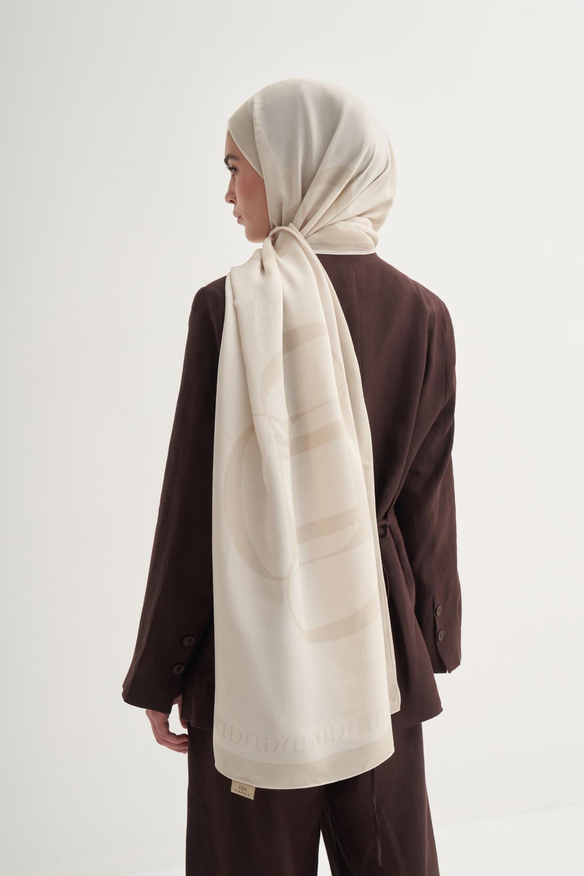 Aura Monogram Floş Şal Krem