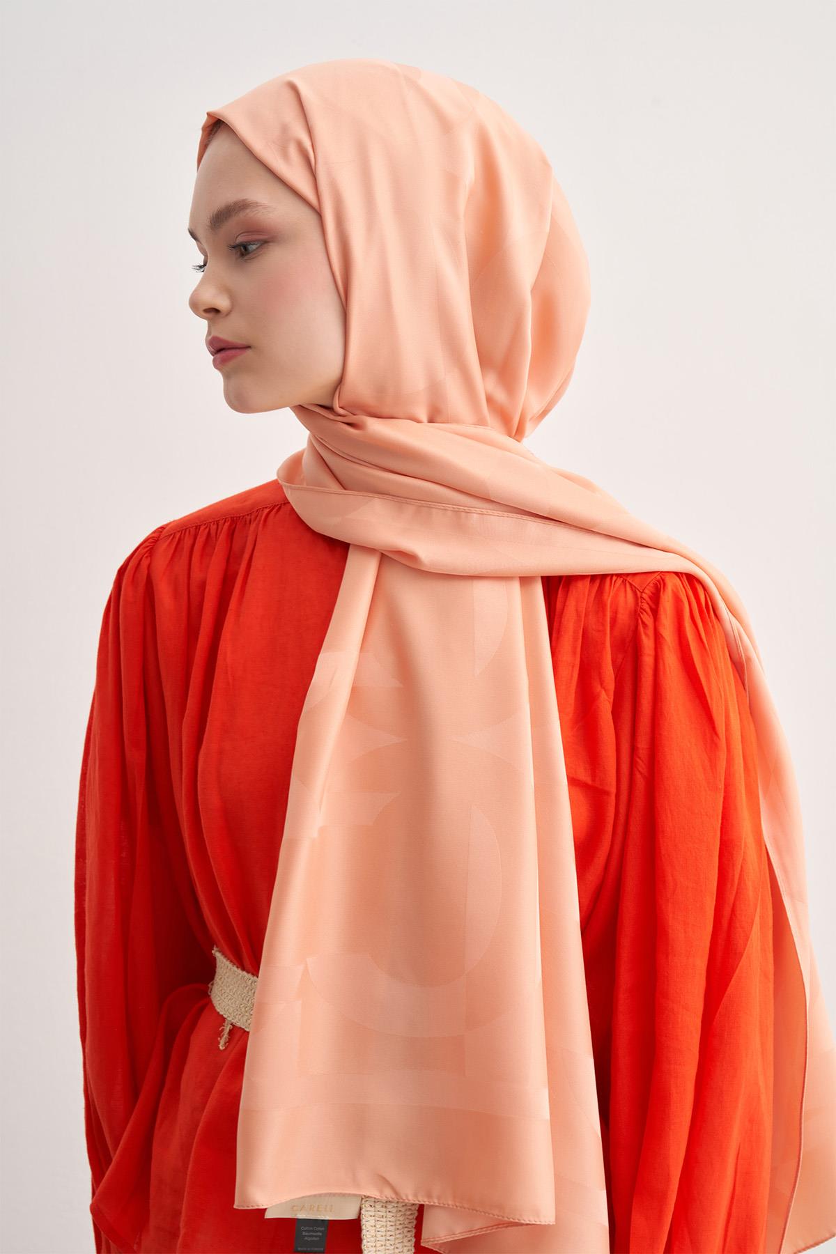 C Desen Monogram Pamuk İpek Şal Somon