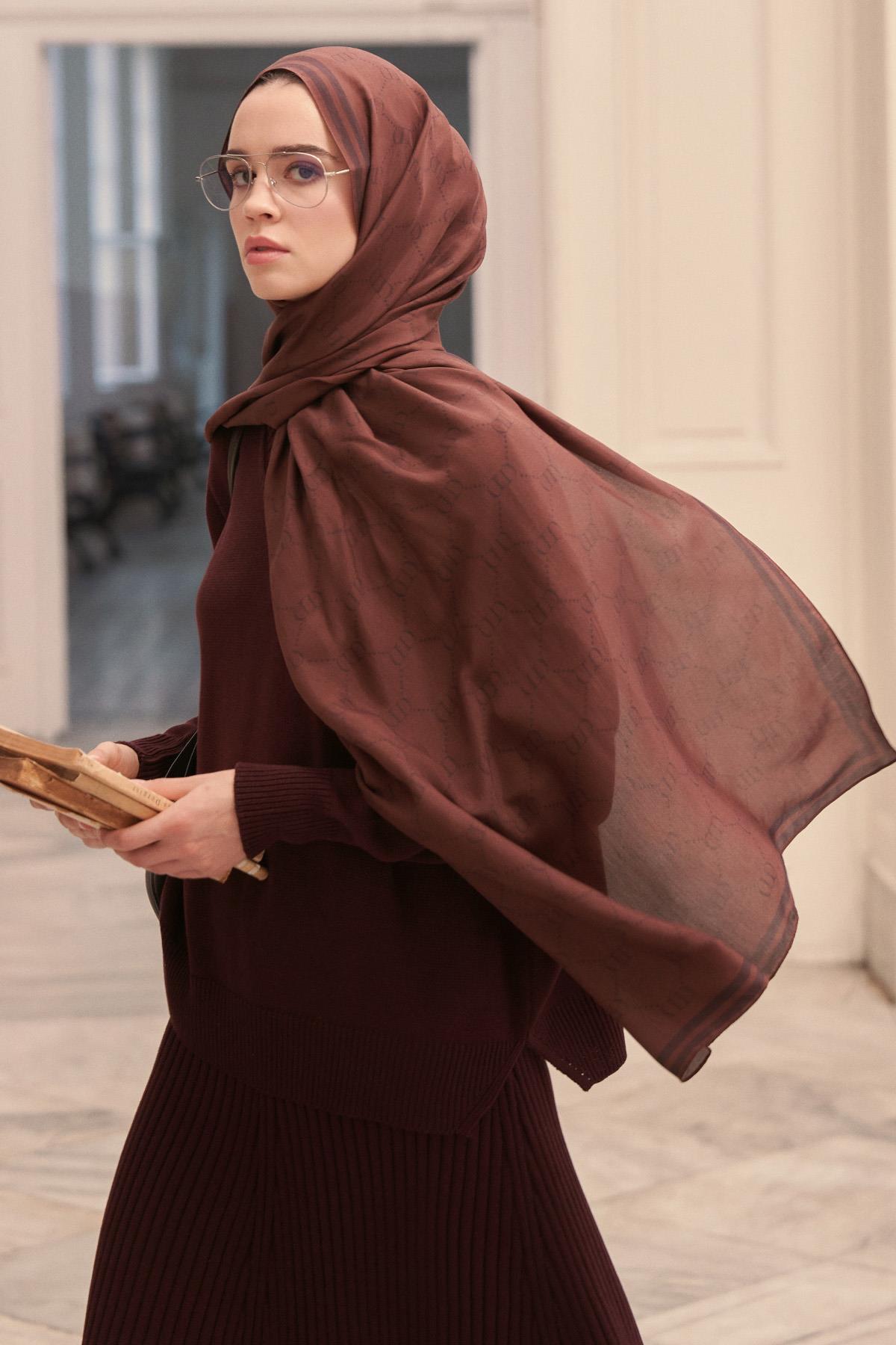 Grace Monogram Floş Şal Kızıl