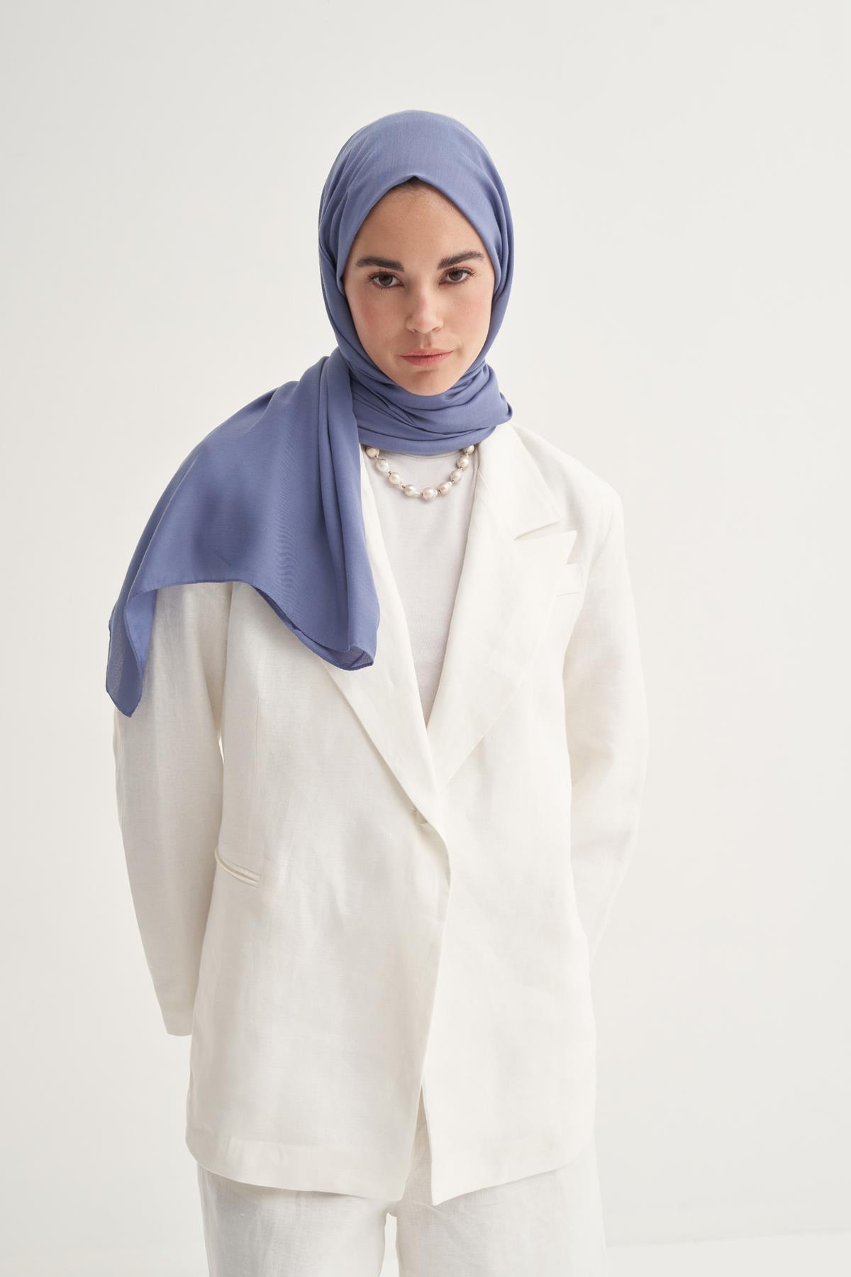 Şantuk Çift Taraflı  İpekli Şal Kot Mavi