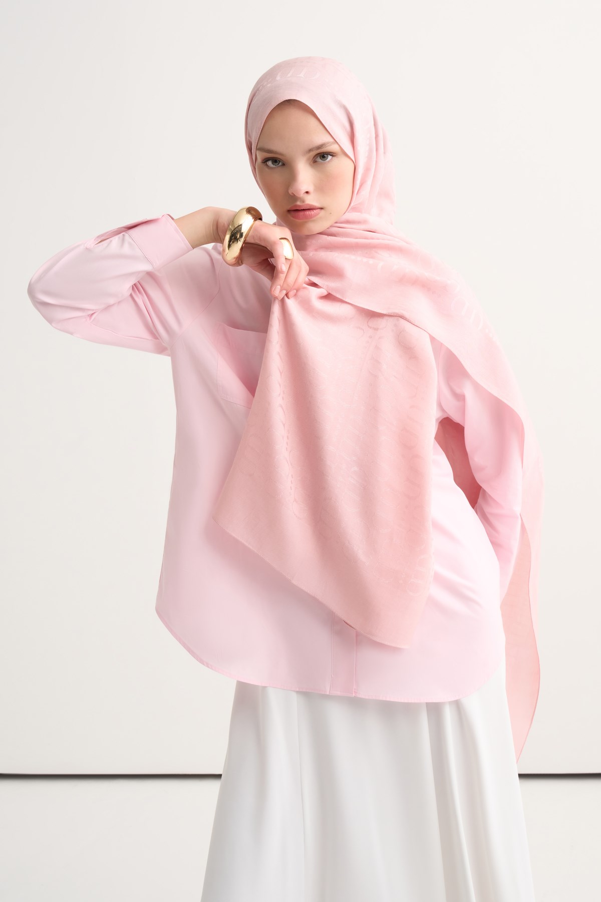 Luxe Desen Liora Pamuk Şal Pembe