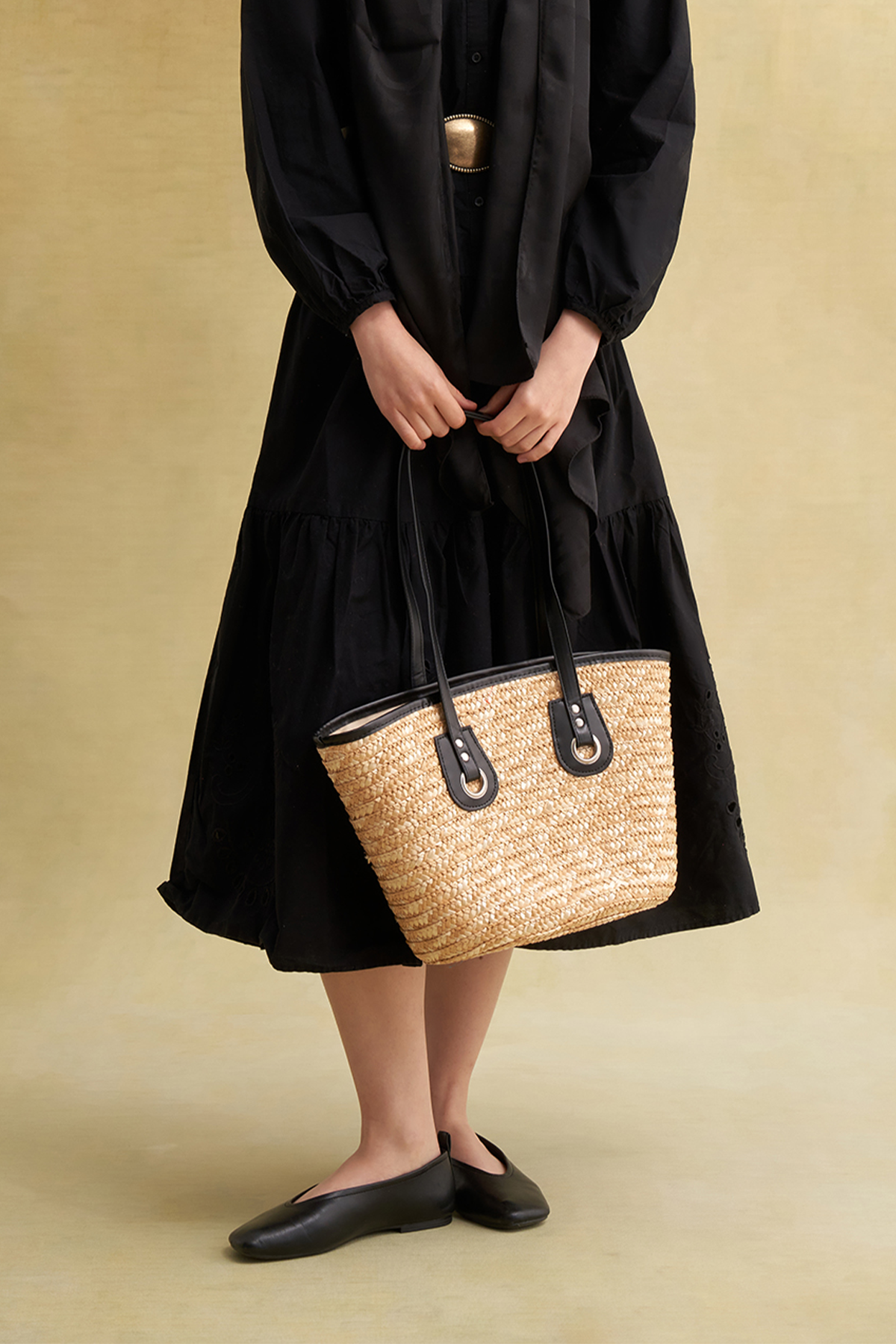 Örgü Detaylı Hasır Omuz Çantası