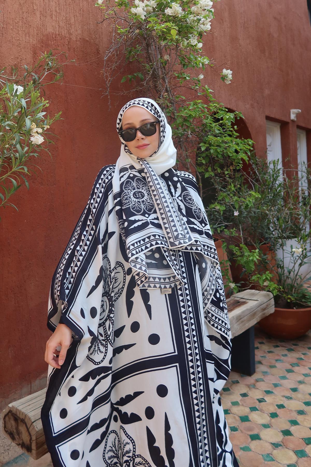 Feyza Hakyemezin Tercihi Atlas Siyah Floş Kaftan