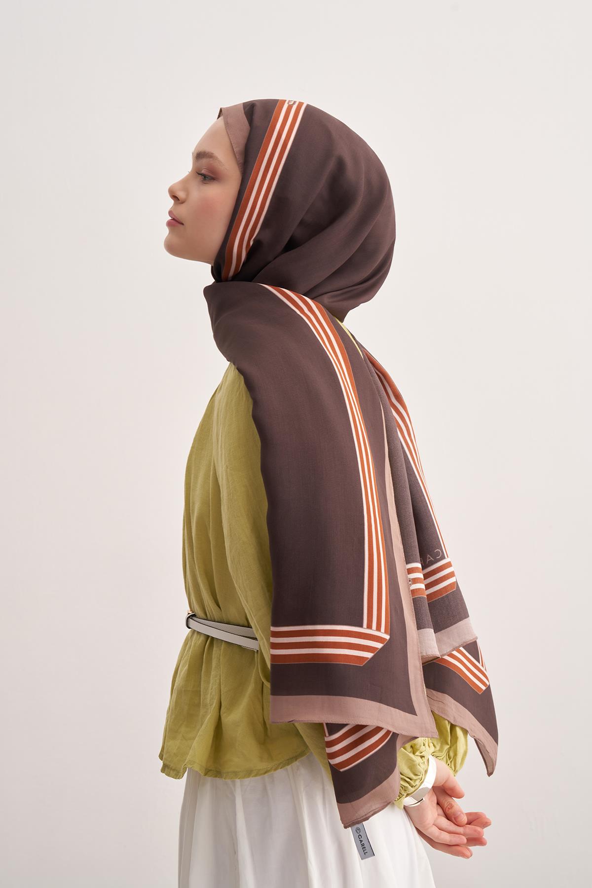 Mono Kahve Monogram Floş Şal