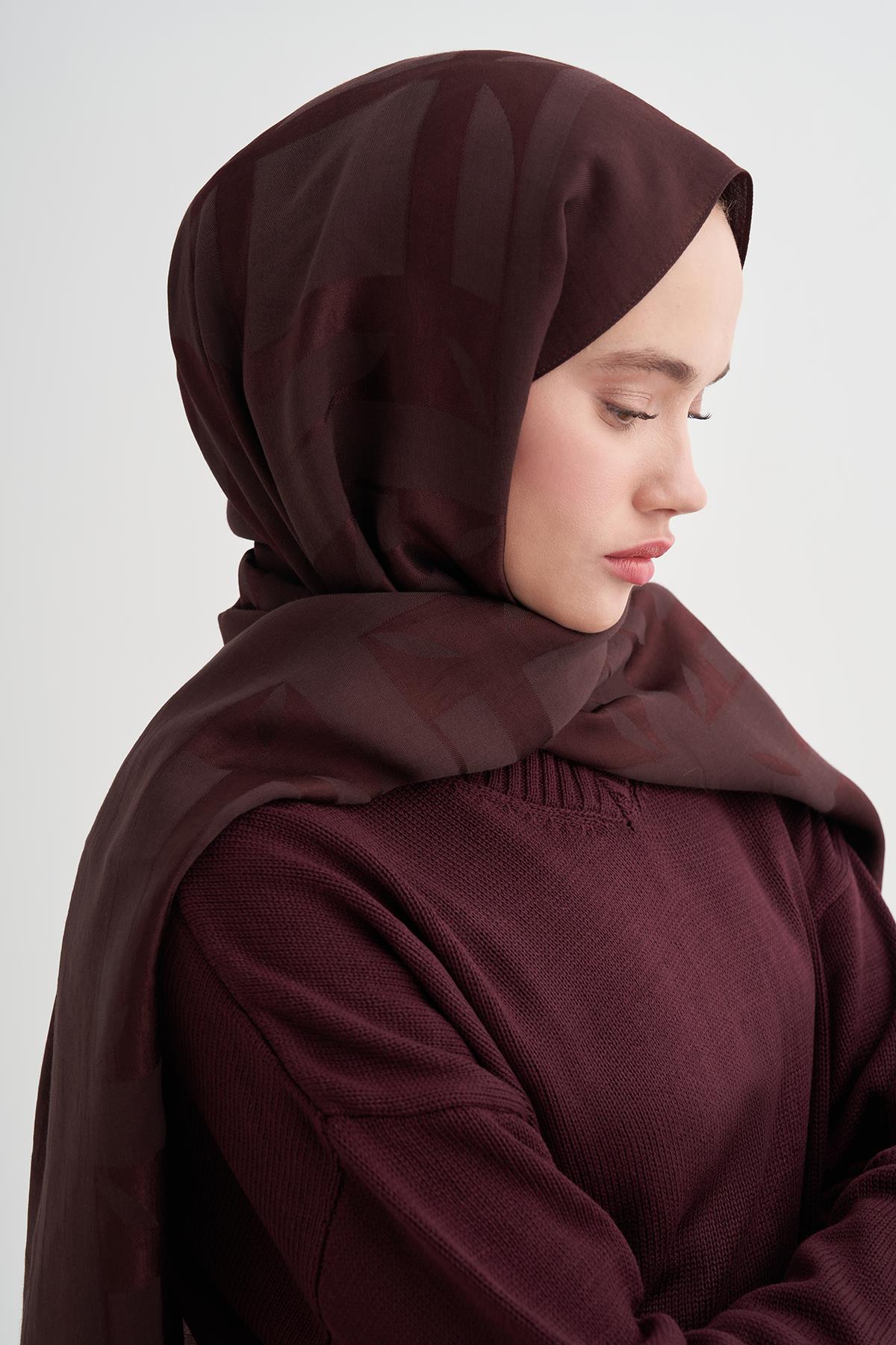 Geometrik Desen Liora Pamuk Şal Mürdüm