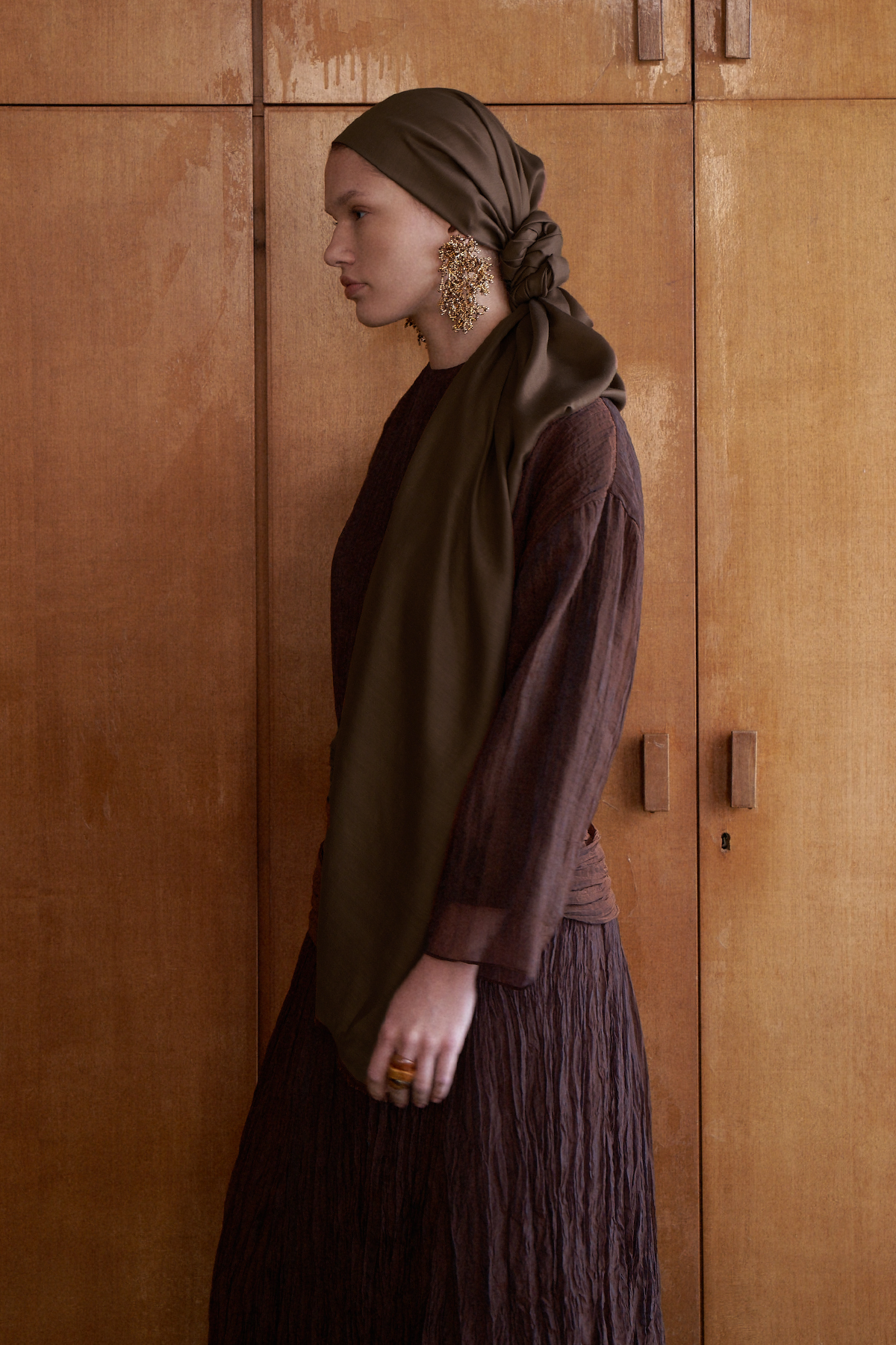 Kahverengi Düz İpek Şal