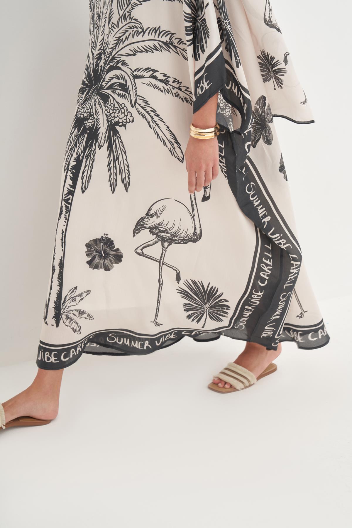 Noir Floş Kaftan Krem