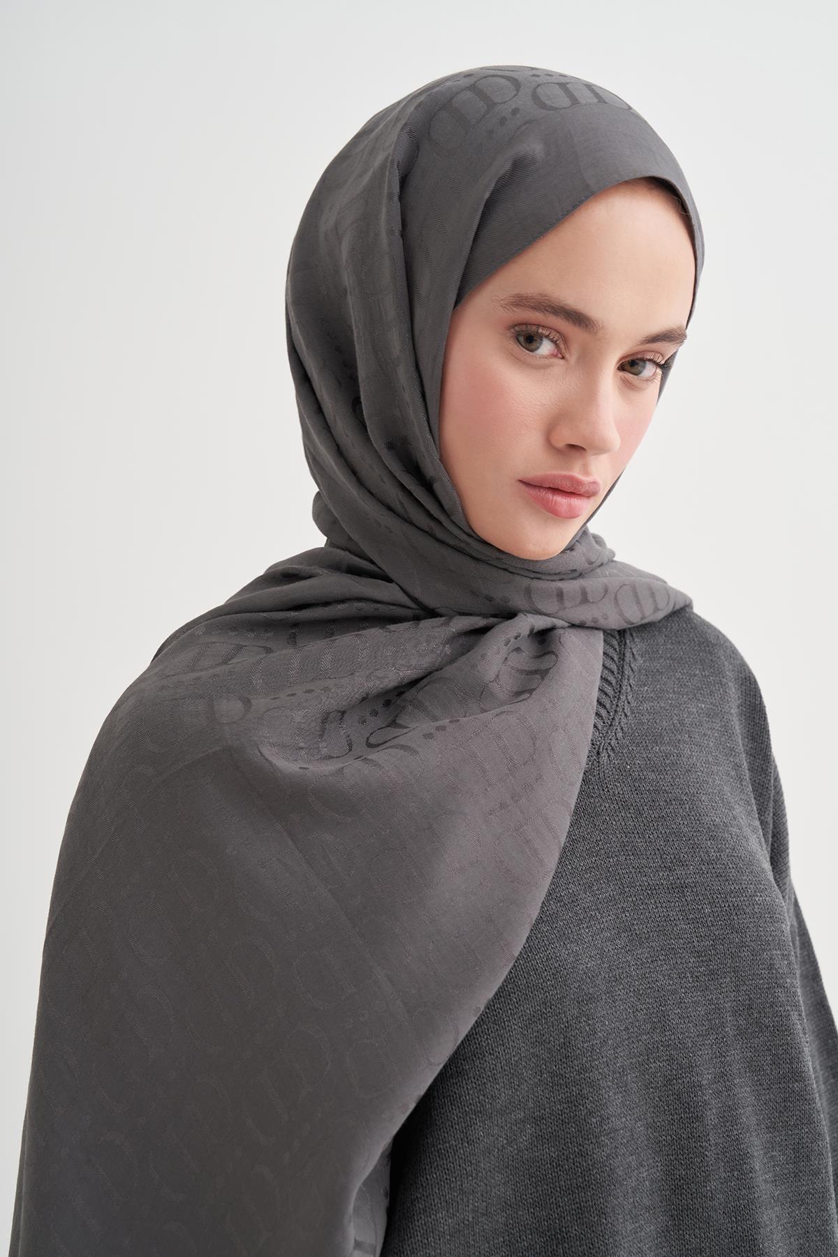 Luxe Desen Liora Pamuk Şal Antrasit