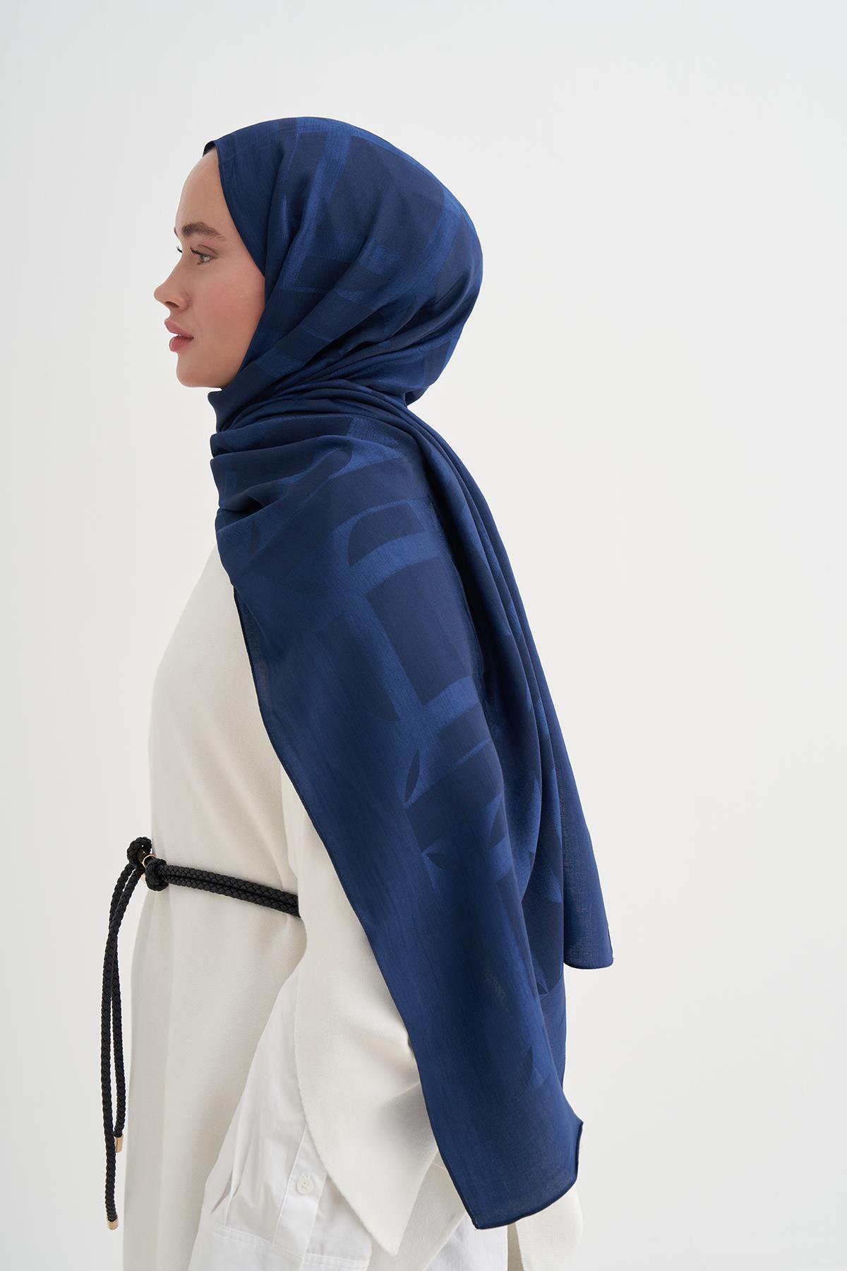 Geometrik Desen Liora Pamuk Şal Lacivert