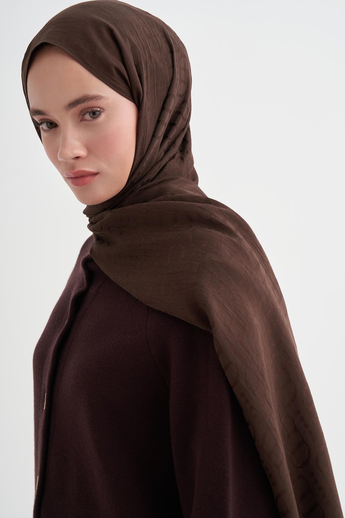 Luxe Desen Liora Pamuk Şal Acı Kahve