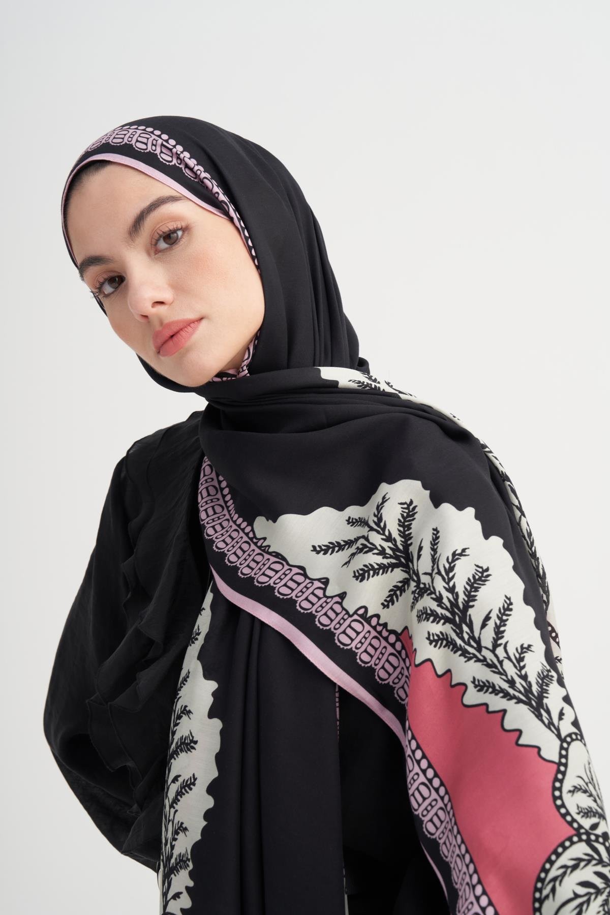 Liva İncira Viskon Şal Koyu Pembe