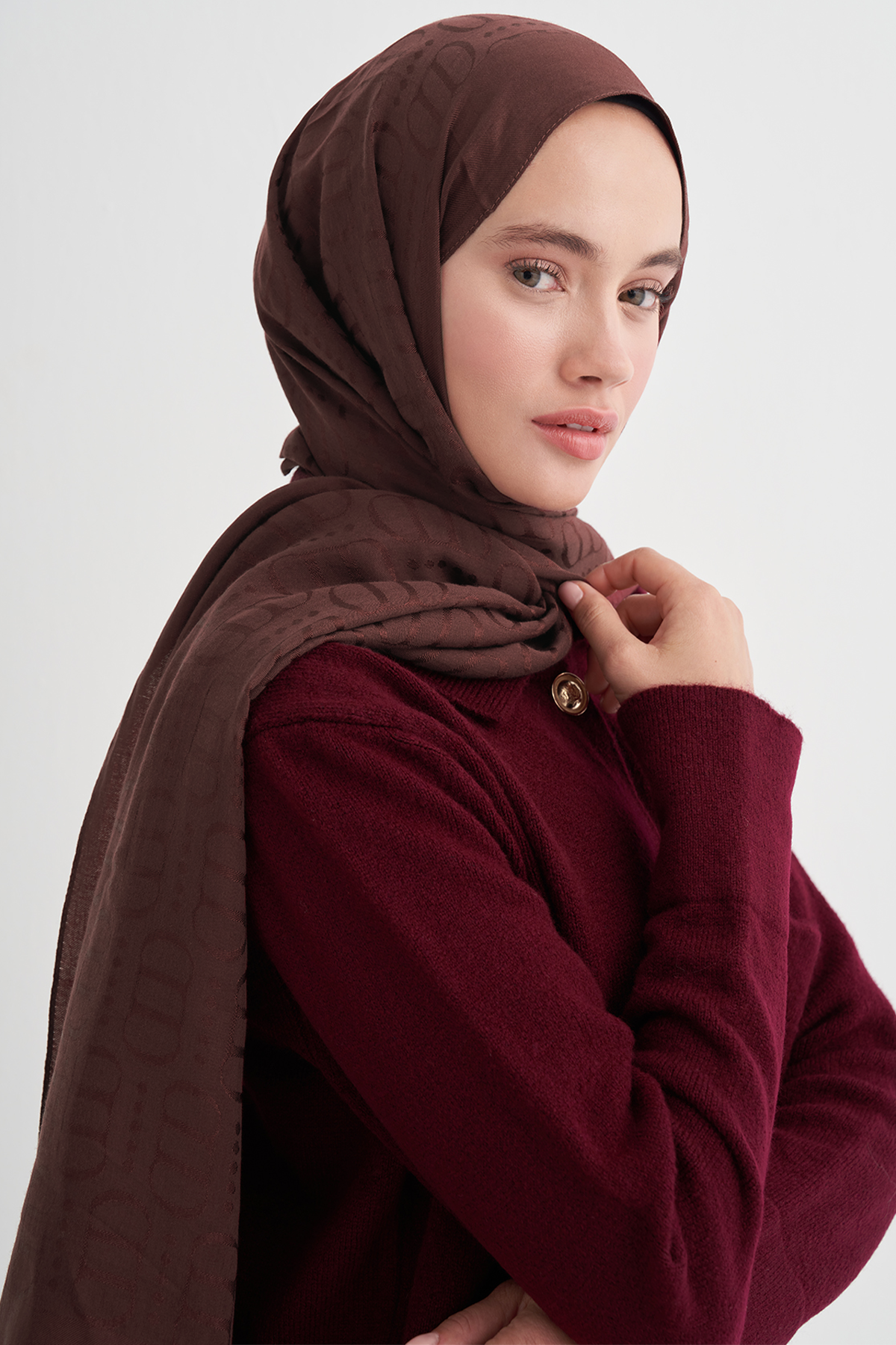 Luxe Desen Liora Pamuk Şal Tarçın