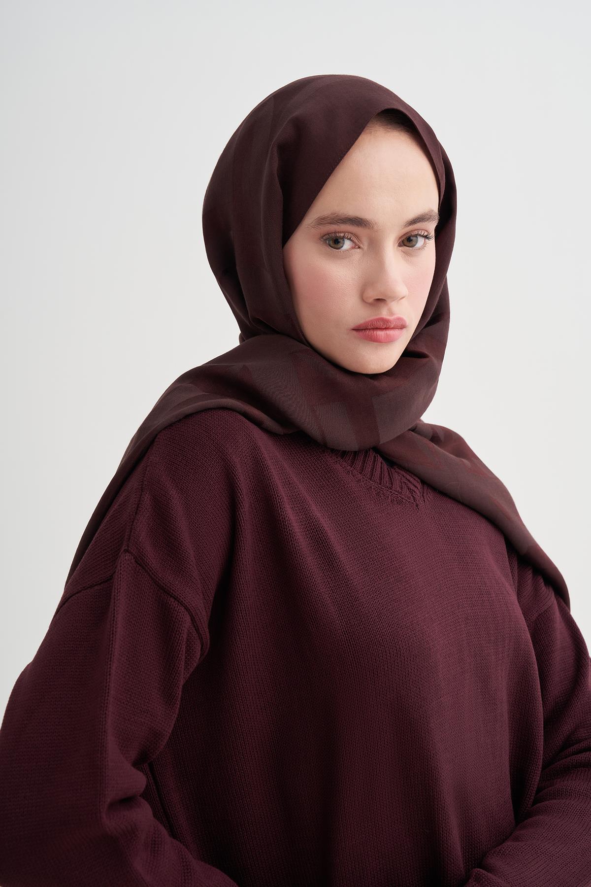 Geometrik Desen Liora Pamuk Şal Mürdüm