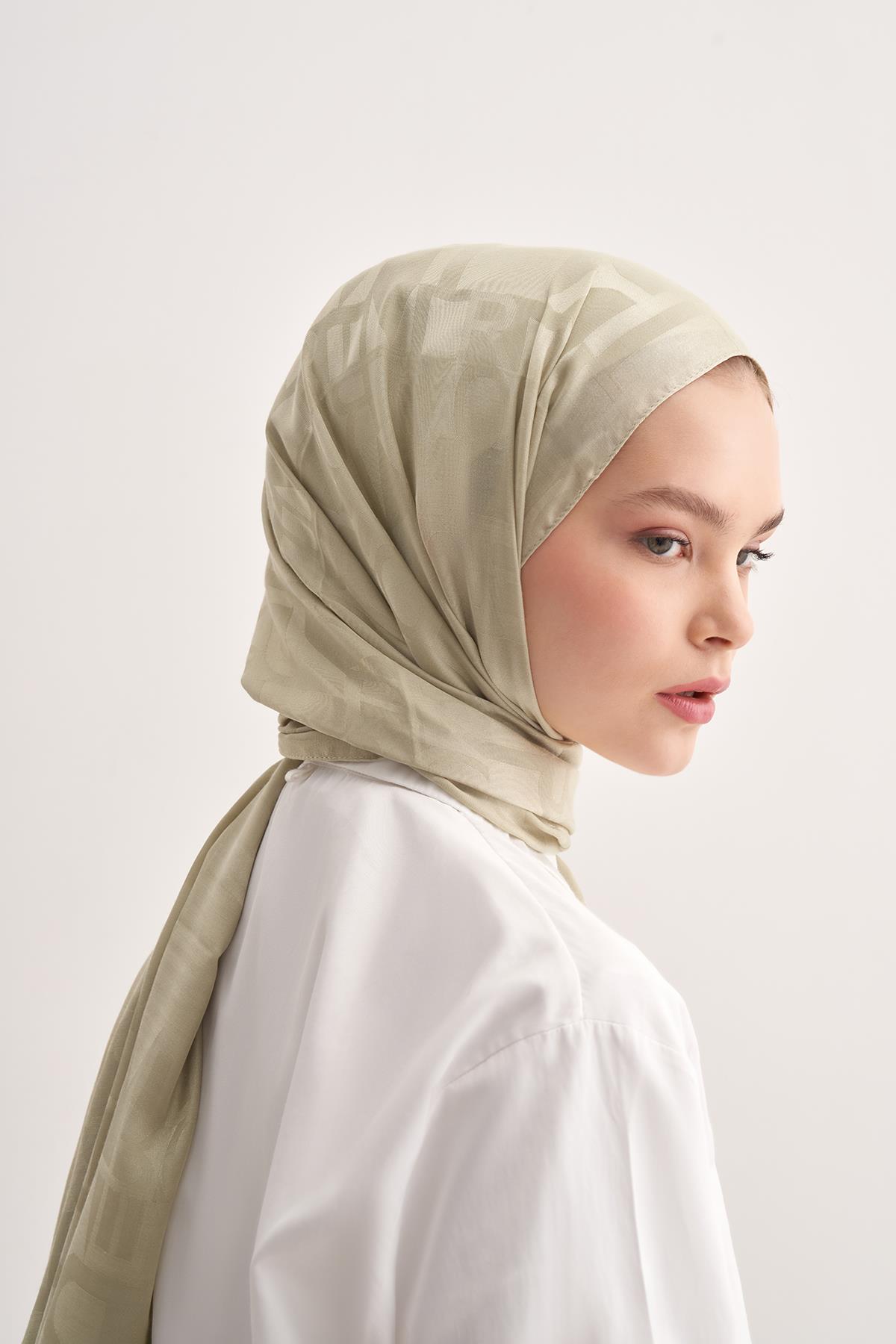 Yazı Desen Jakar İtalyan İpekli Şal Soft Yeşil