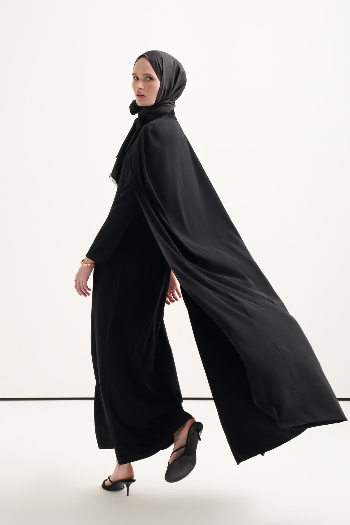 Çin Düğmeli Kaftan Elbise Siyah