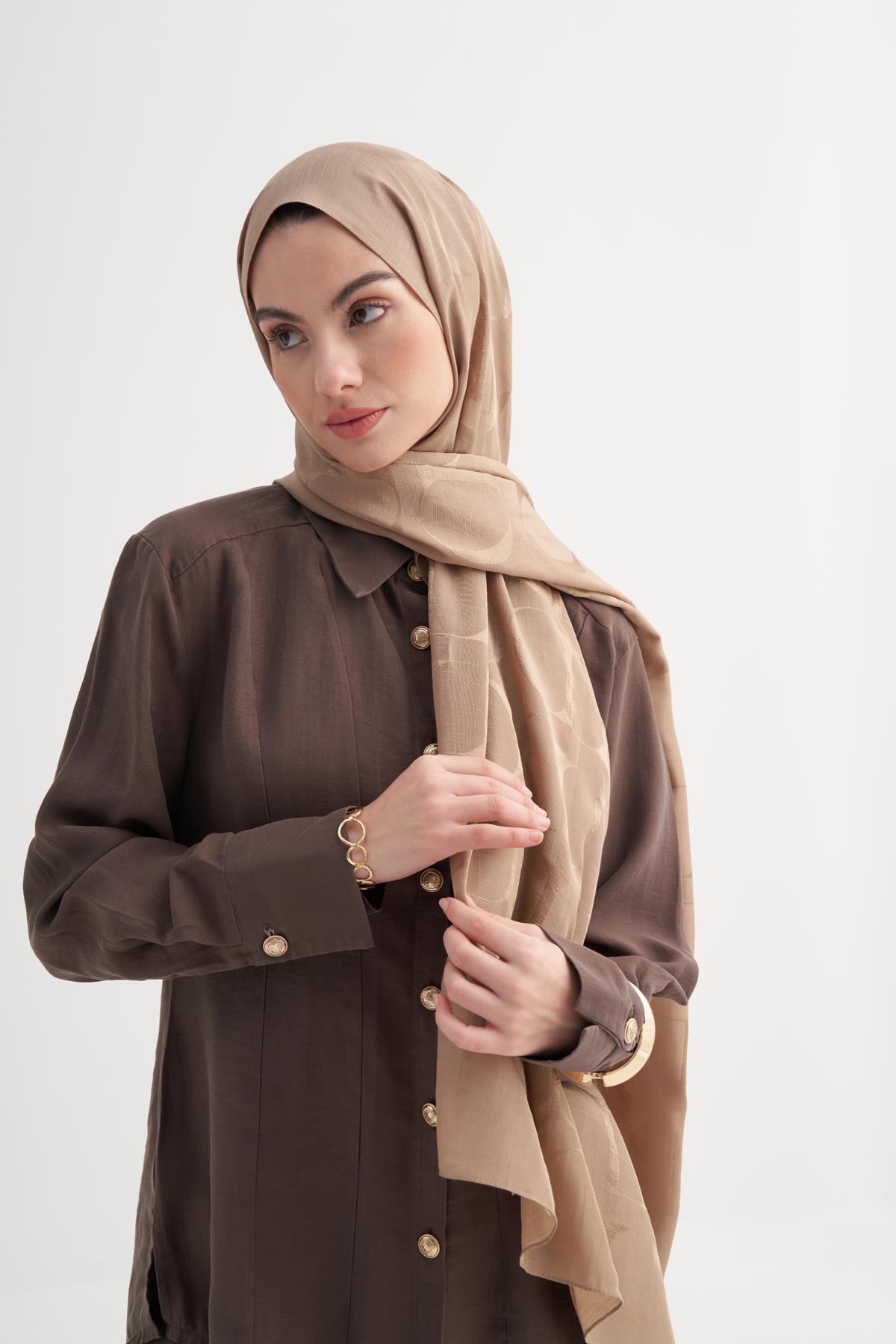 Monogram Desen Rina Floş Jakar Şal Vizon