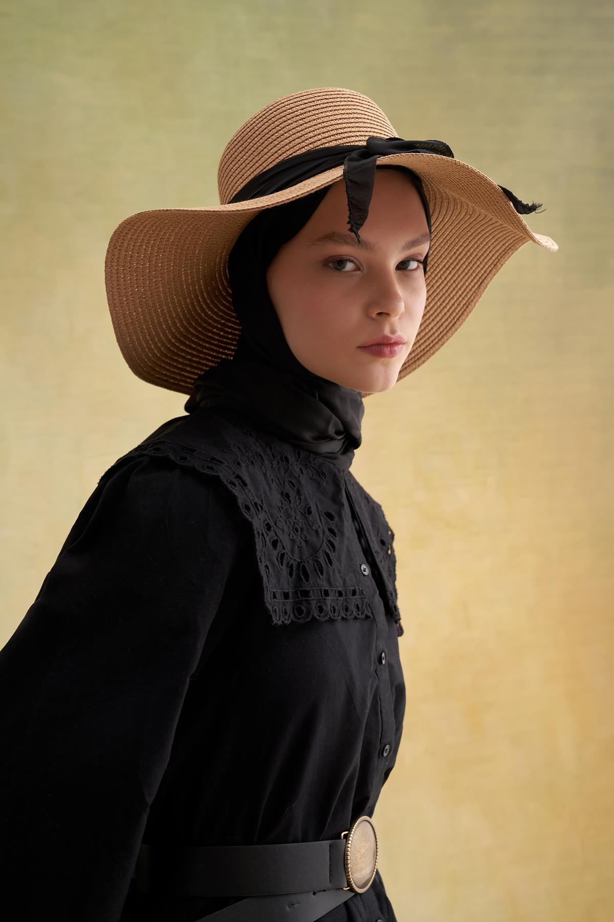 Kurdeleli Hasır Şapka Camel