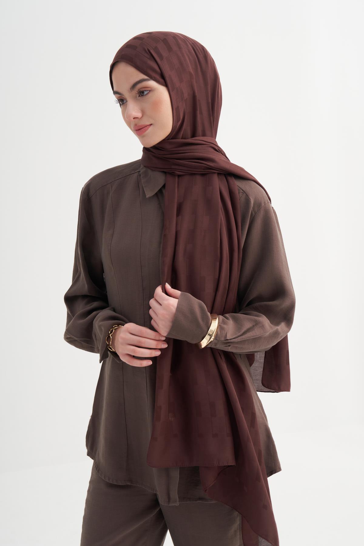 Küpçizgi Jakar İtalyan İpekli Şal Soft Kahve