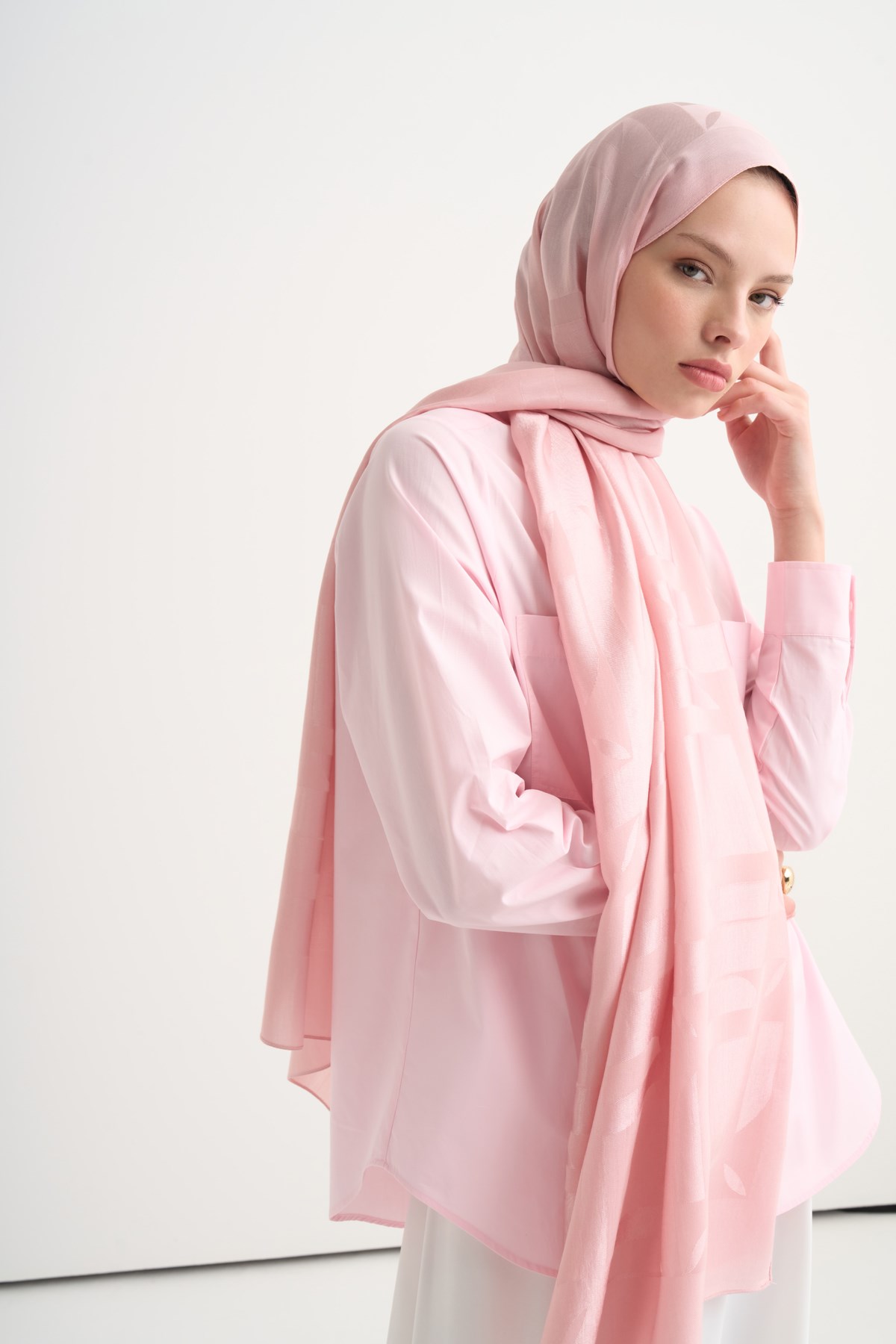 Geometrik Desen Liora Pamuk Şal Pembe