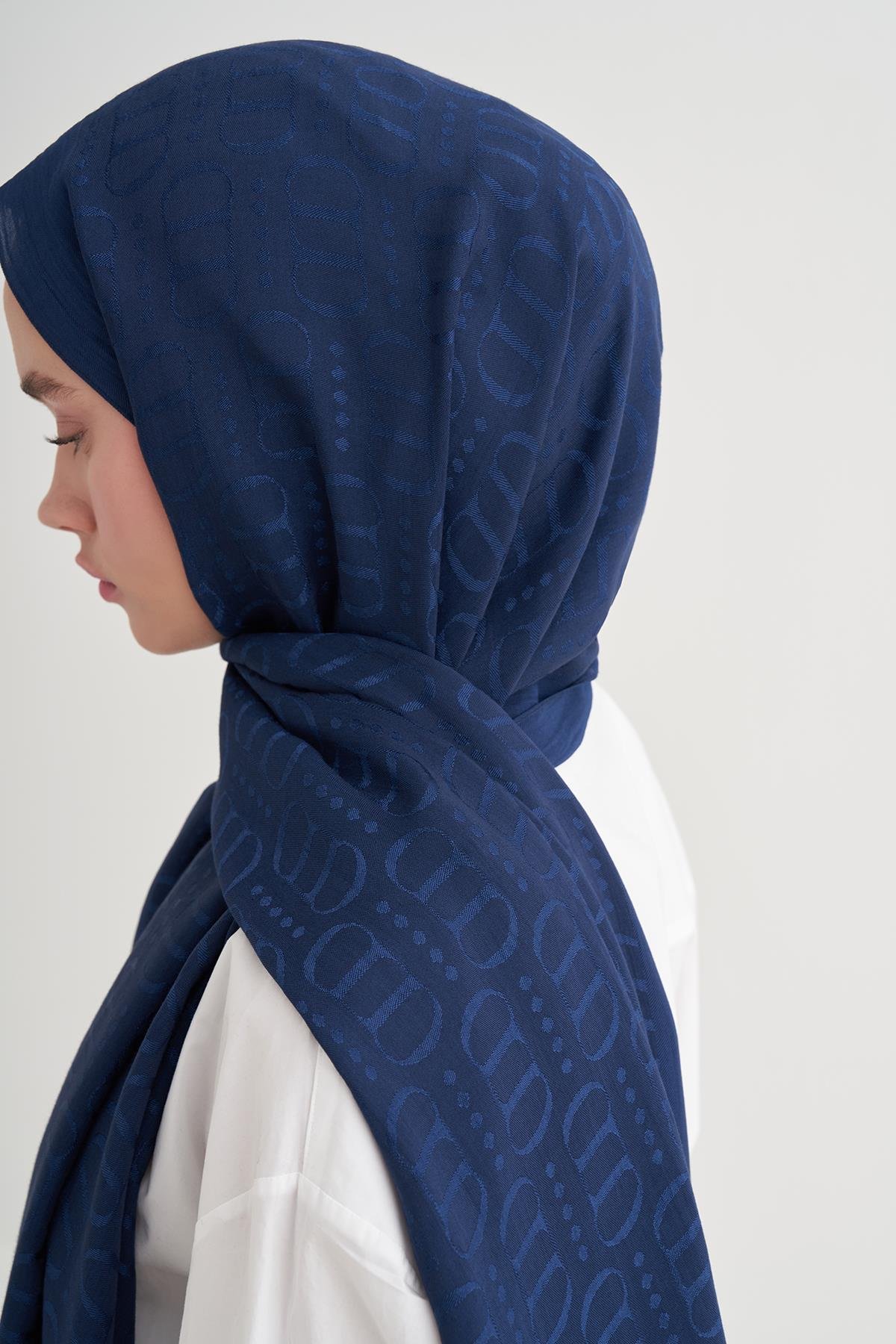 Luxe Desen Liora Pamuk Şal Lacivert