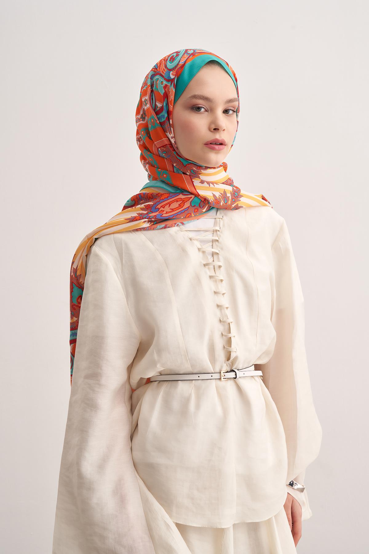 Bloomline Nil Yeşili Vela Floş Şal