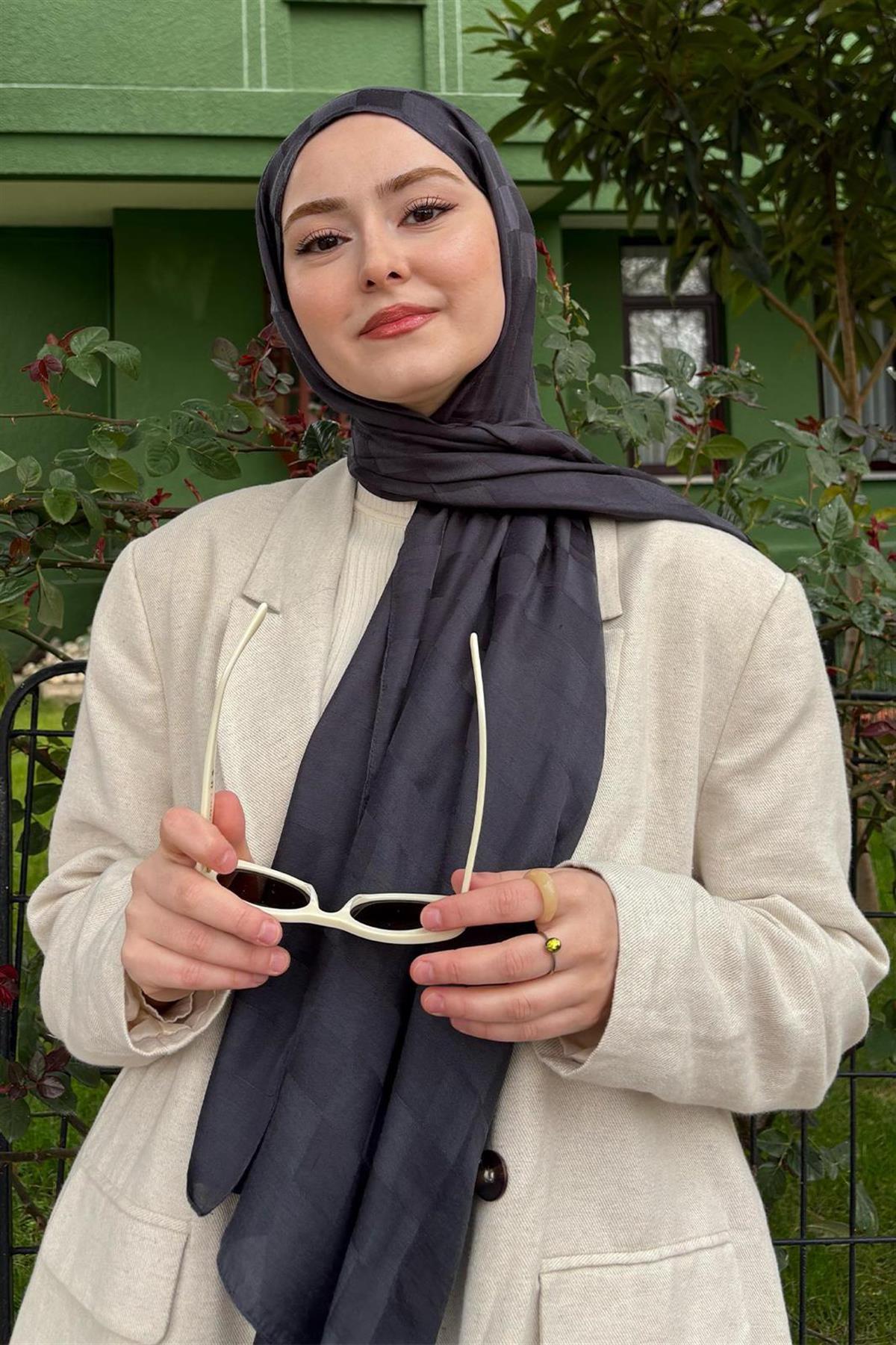 Ahyabenin Tercihi Dama Jakar İtalyan İpekli Şal Antrasit