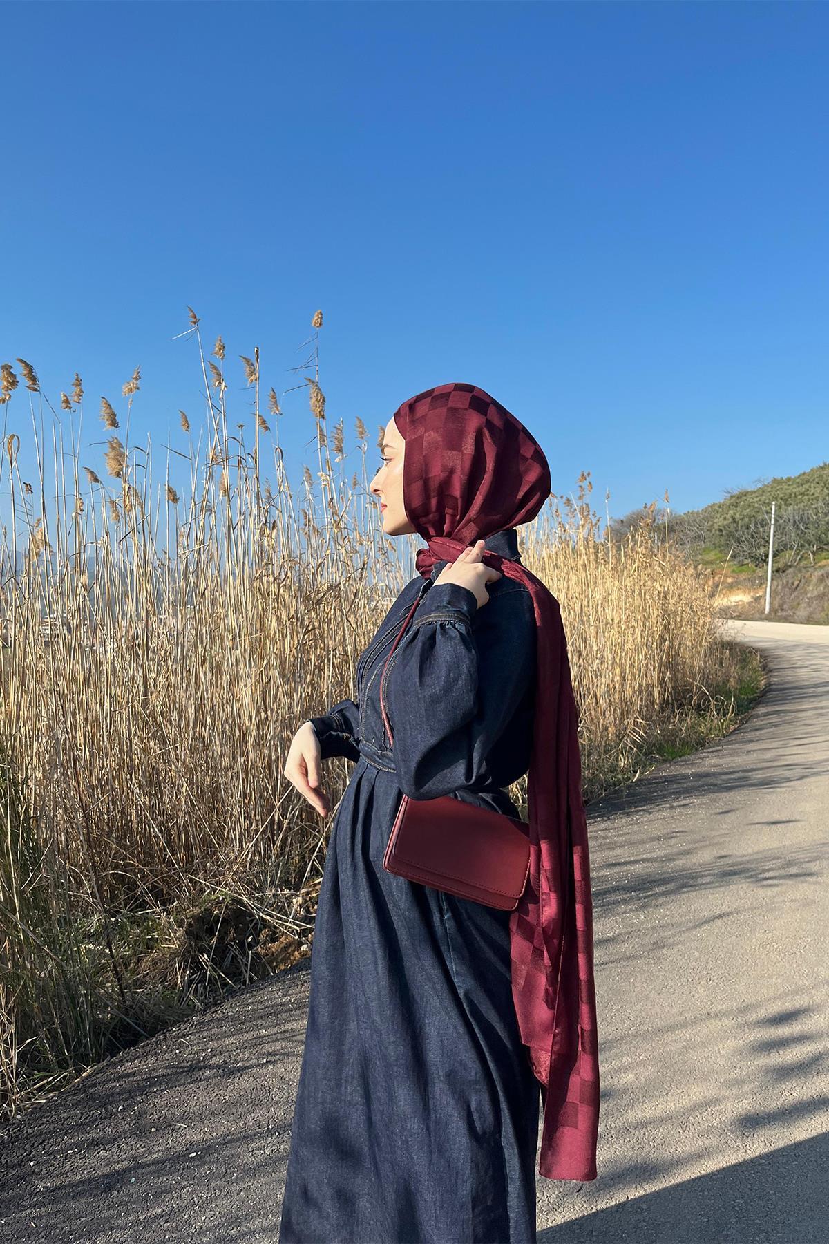 Ahyabenin Tercihi Dama Jakar İtalyan İpekli Şal Koyu Bordo