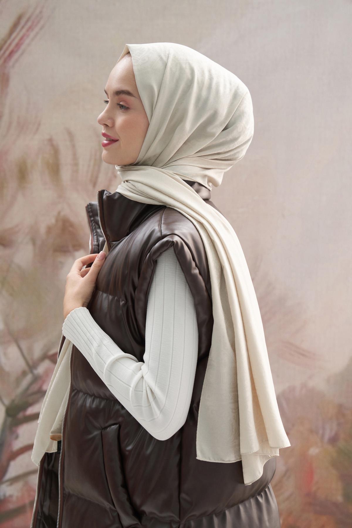 Antik Desen Pamuk İpek Şal Camel