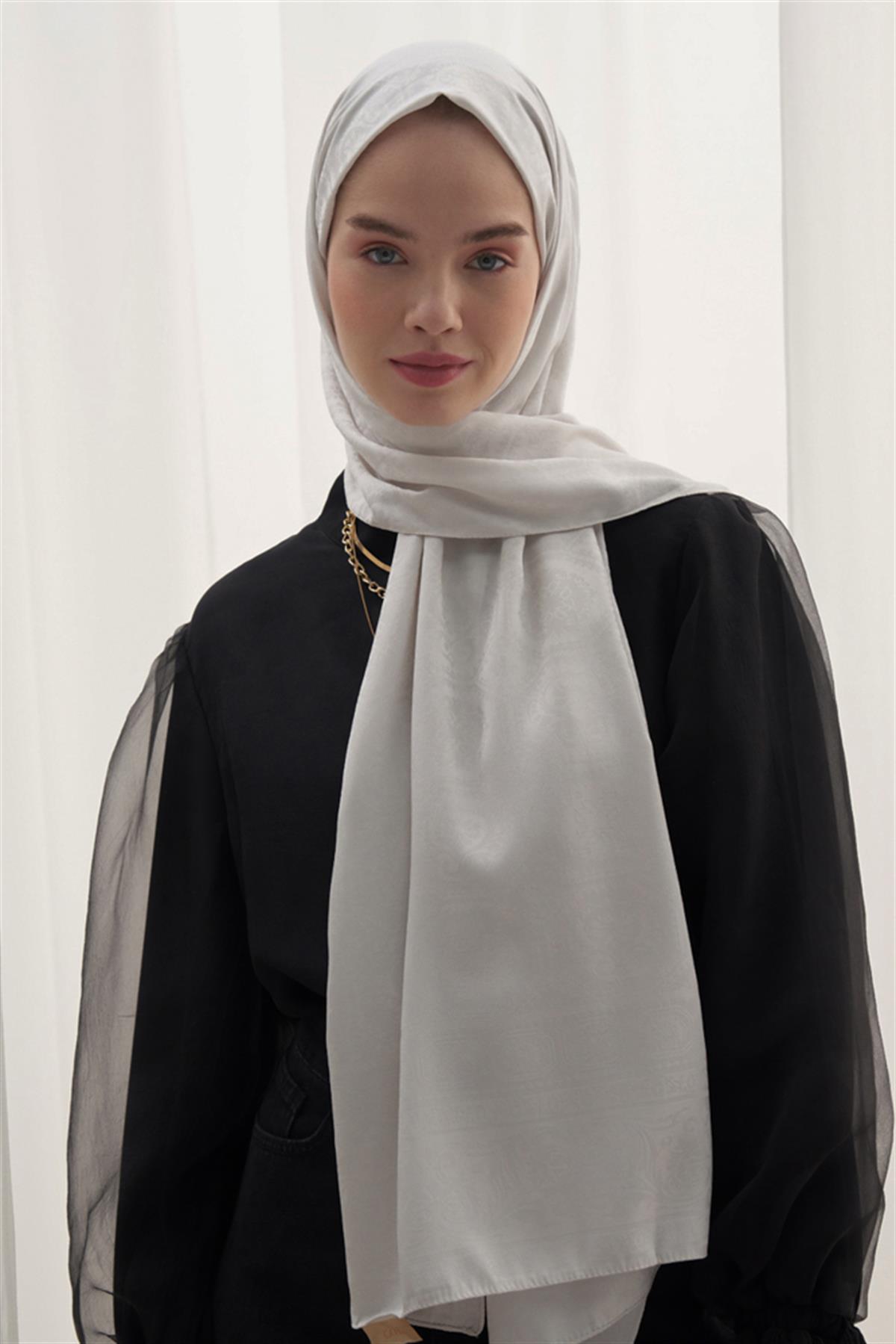 Antik Desen Pamuk İpek Şal Gümüş