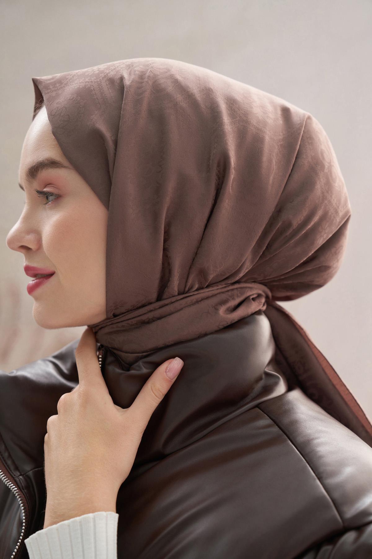 Antik Desen Pamuk İpek Şal Soft Kahve