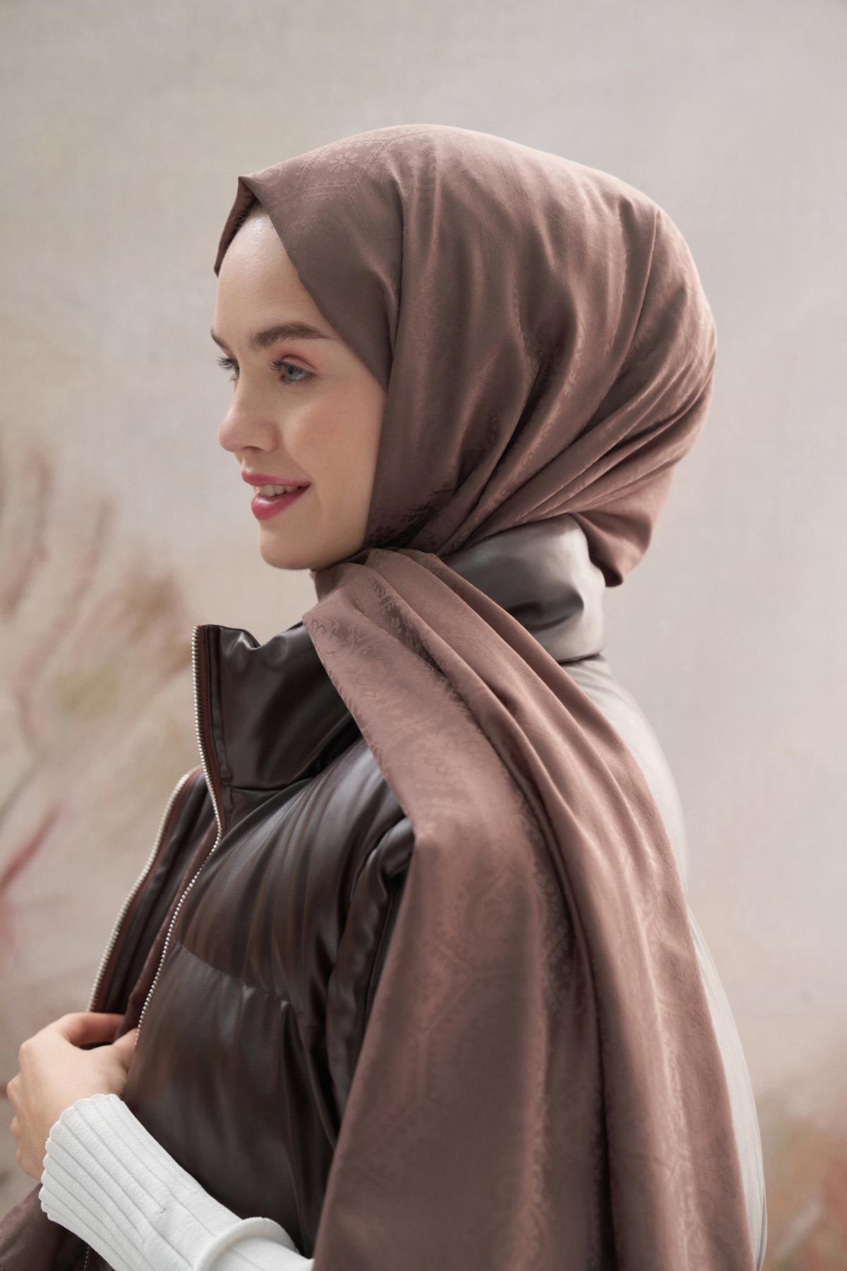 Antik Desen Pamuk İpek Şal Soft Kahve