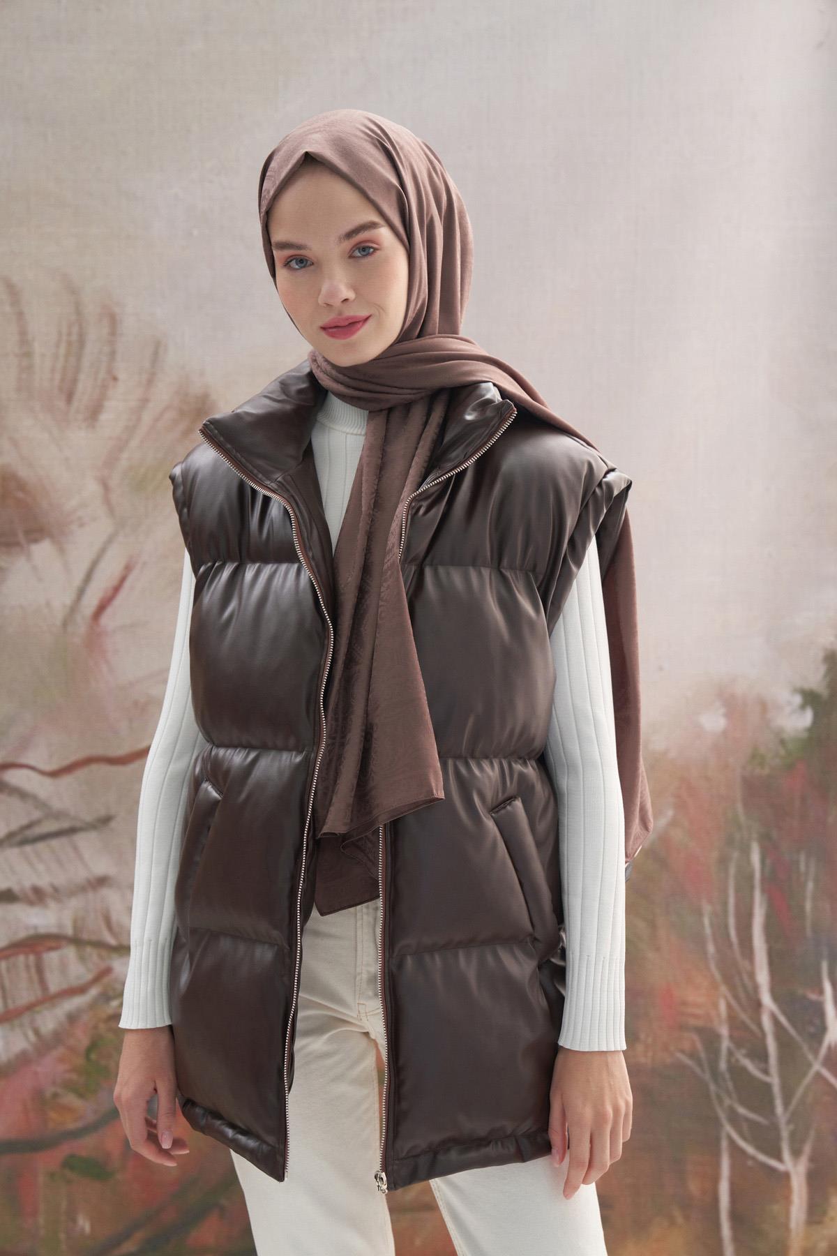 Antik Desen Pamuk İpek Şal Soft Kahve