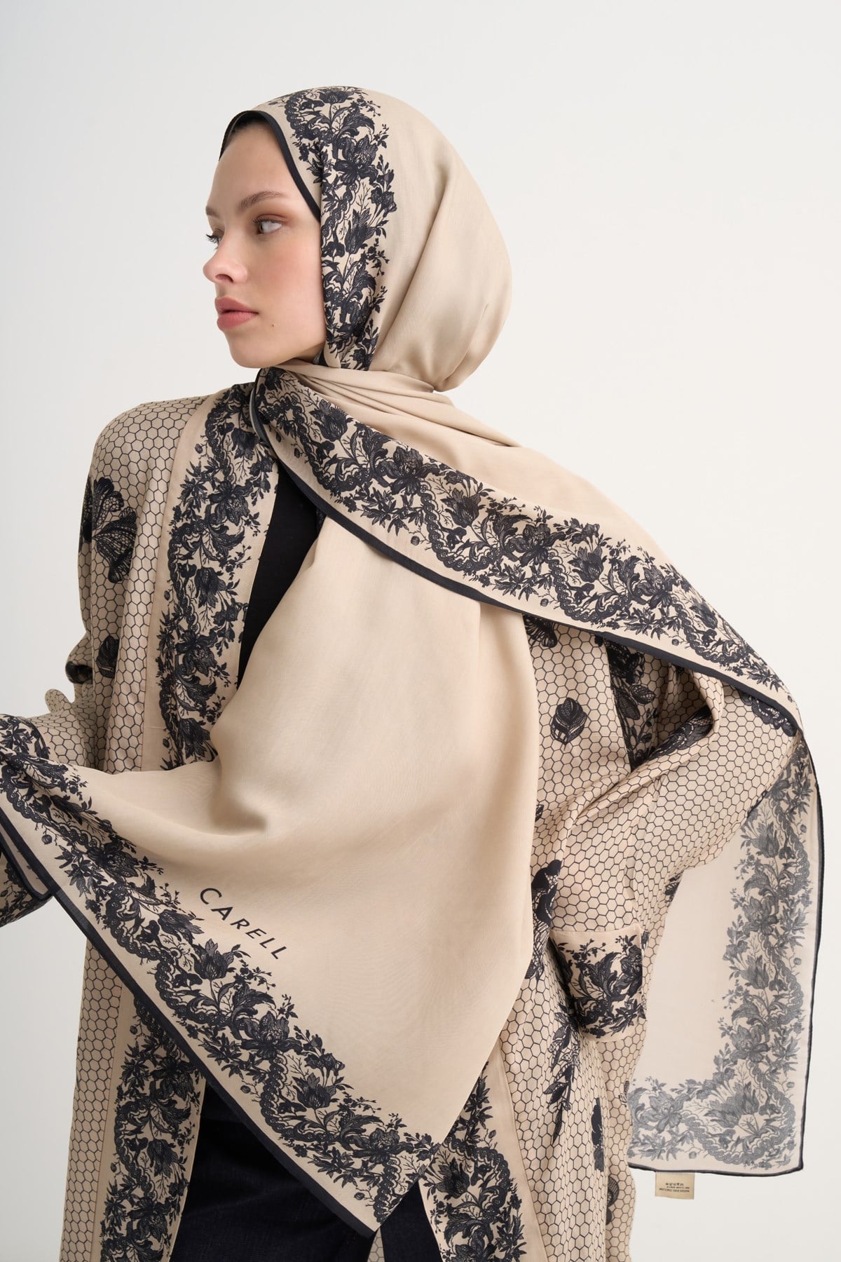 Floral Floş Şal Vizon